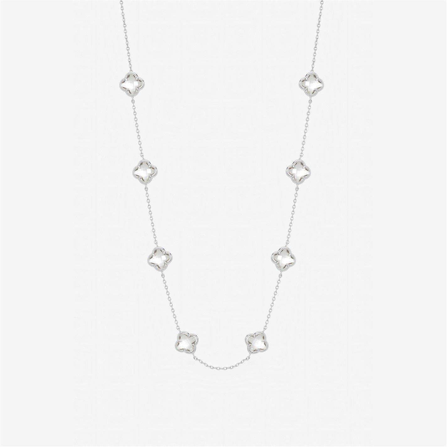 Inicio Women's Crystal Clover Necklace - Gift Pouch - Silver