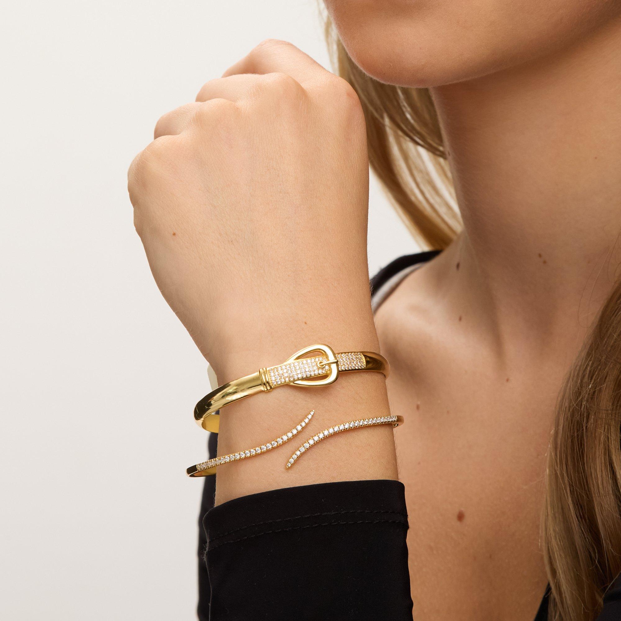 Gold - Jon Richard - 18K Gold Plated Pave Buckle Bangle - 2