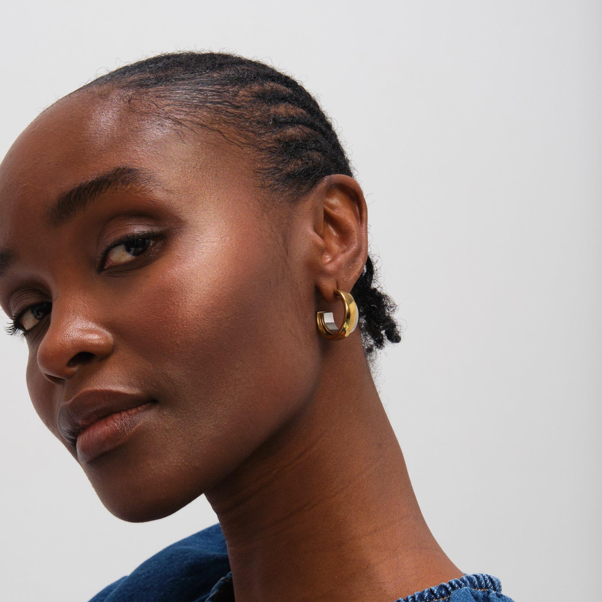 Gold - Jon Richard - Two Tone Waterproof Double Row Hoop Earrings - 2