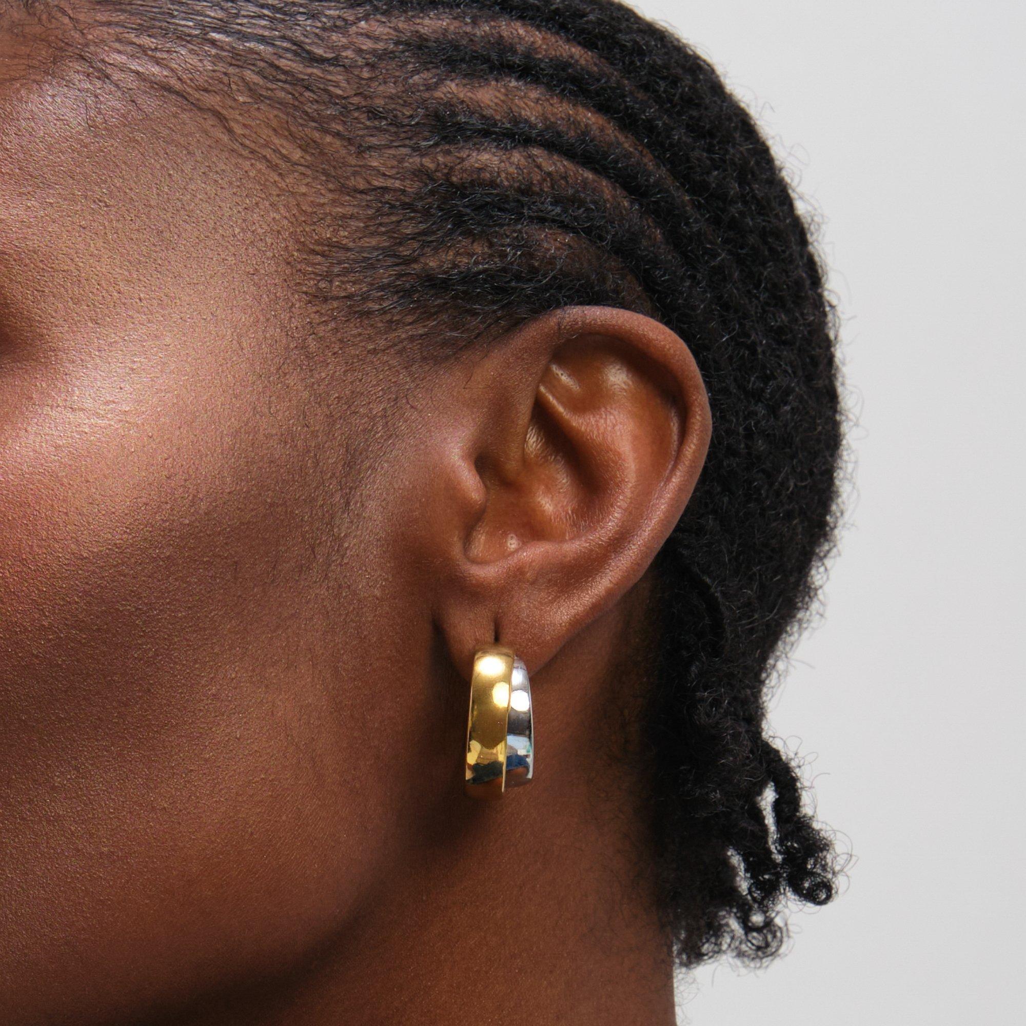 Gold - Jon Richard - Two Tone Waterproof Double Row Hoop Earrings - 3