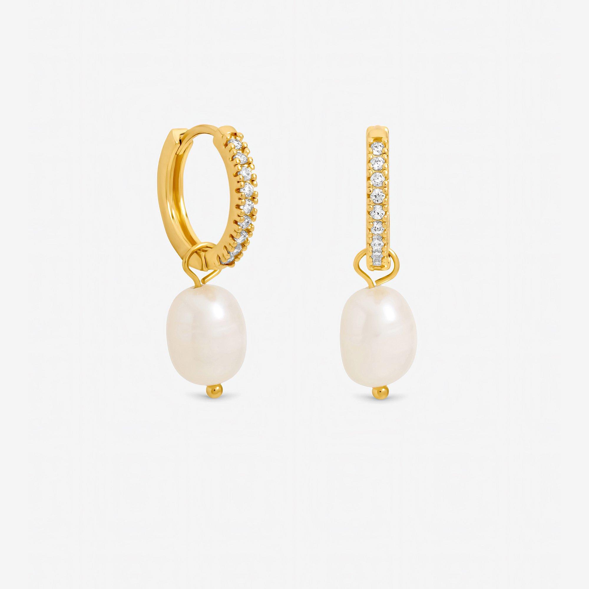 Gold - Jon Richard - Gold Plated Real Freshwater Pearl Huggie Earrings