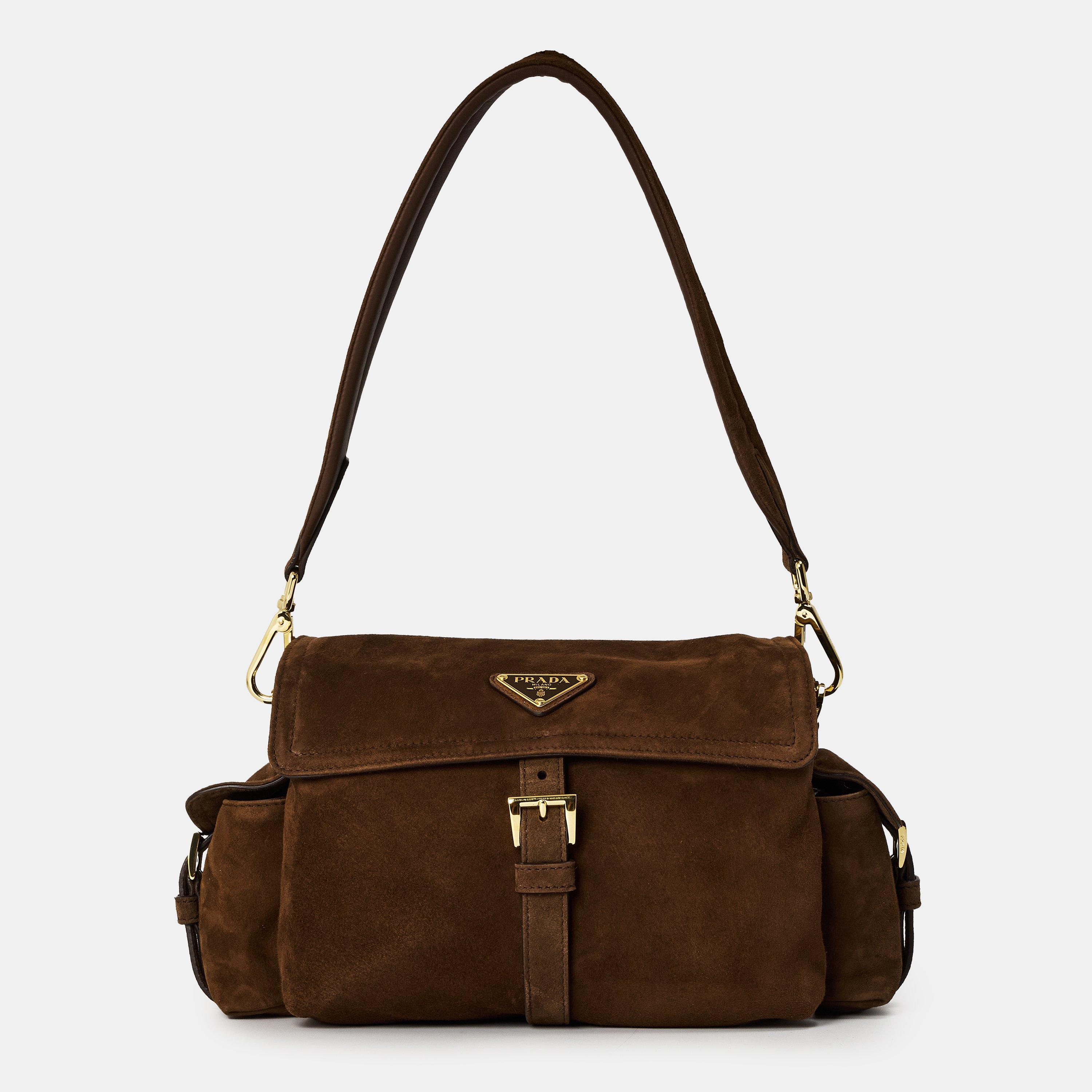 Prada Explore Medium Suede Shoulder Bag with Flap | Cruise Fashion