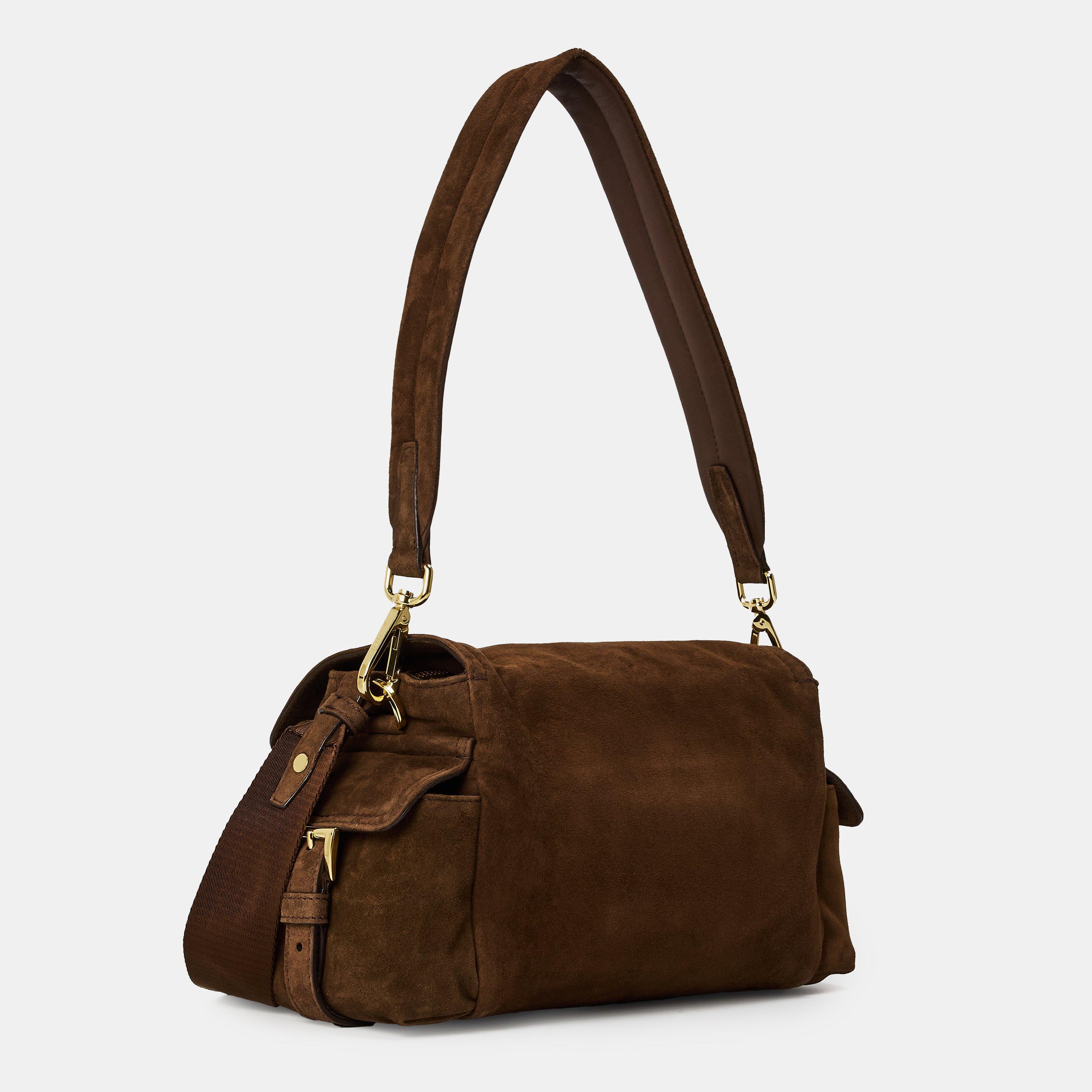 Cacao - Prada - Explore Medium Suede Shoulder Bag with Flap - 2