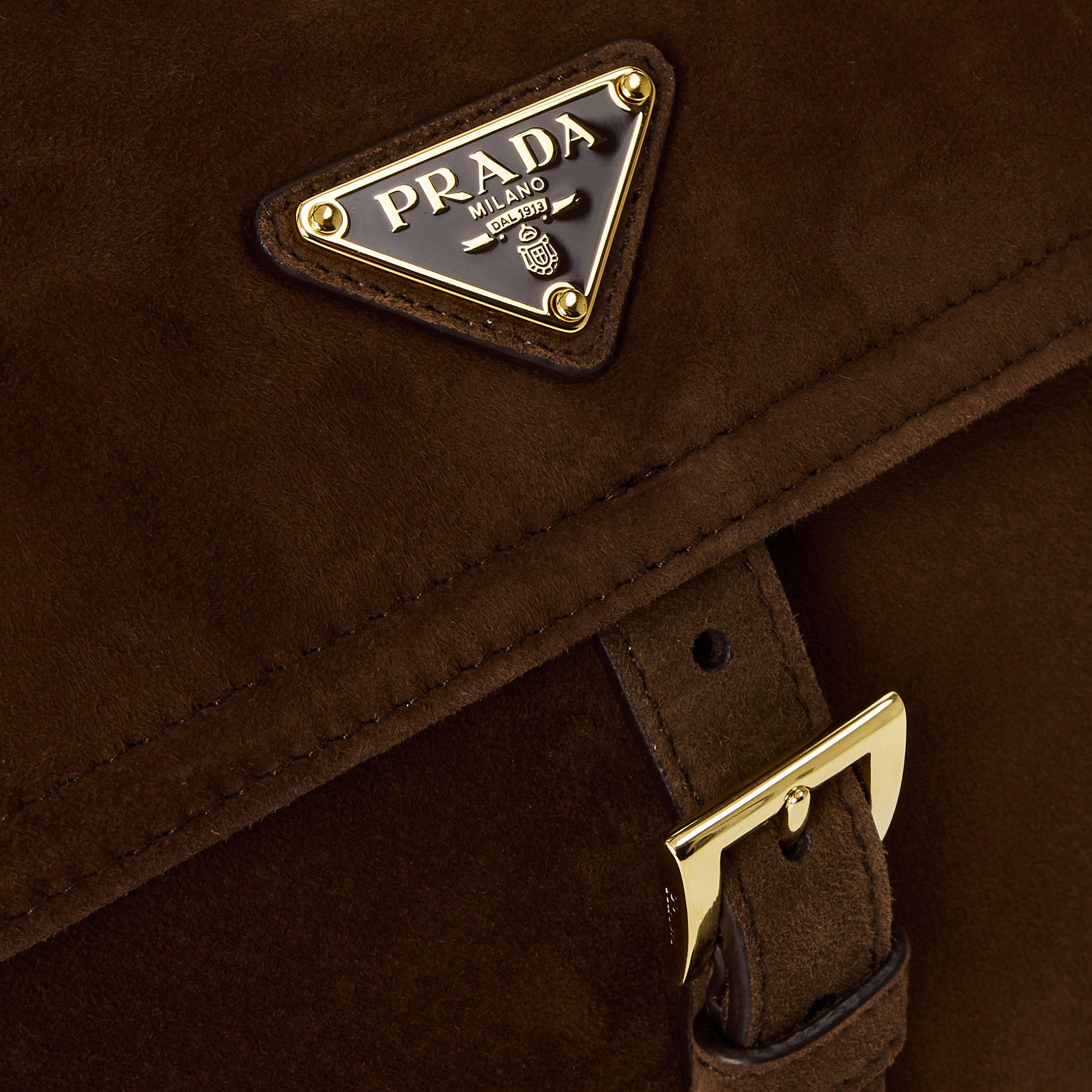 Cacao - Prada - Explore Medium Suede Shoulder Bag with Flap - 4