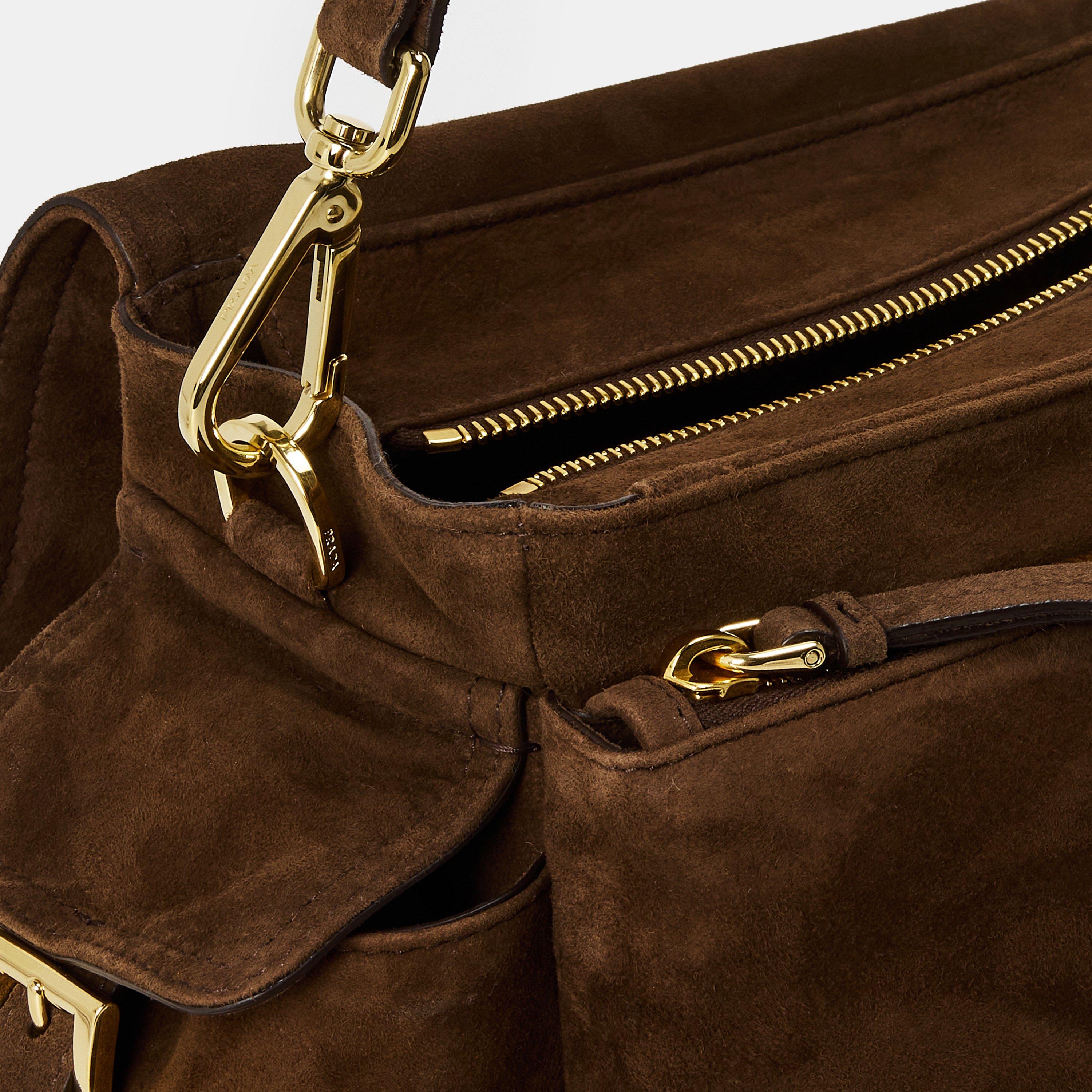 Prada Explore Medium Suede Shoulder Bag with Flap | Cruise Fashion