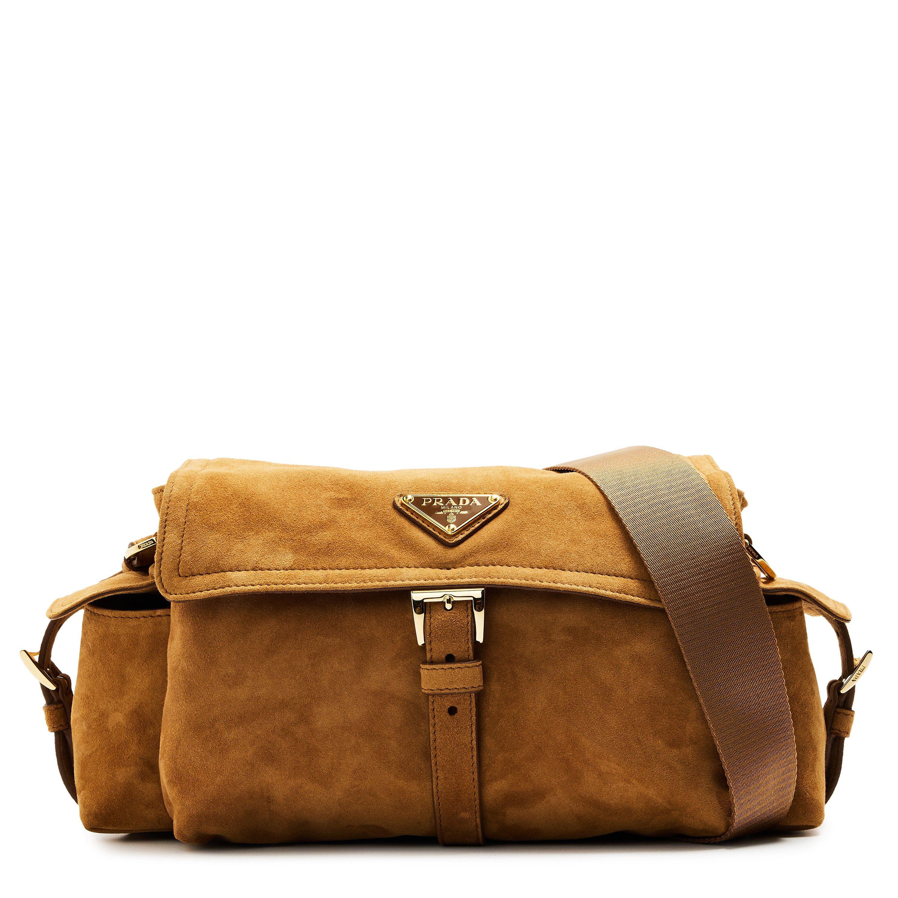 Cannella - Prada - Explore Medium Suede Shoulder Bag with Flap - 1