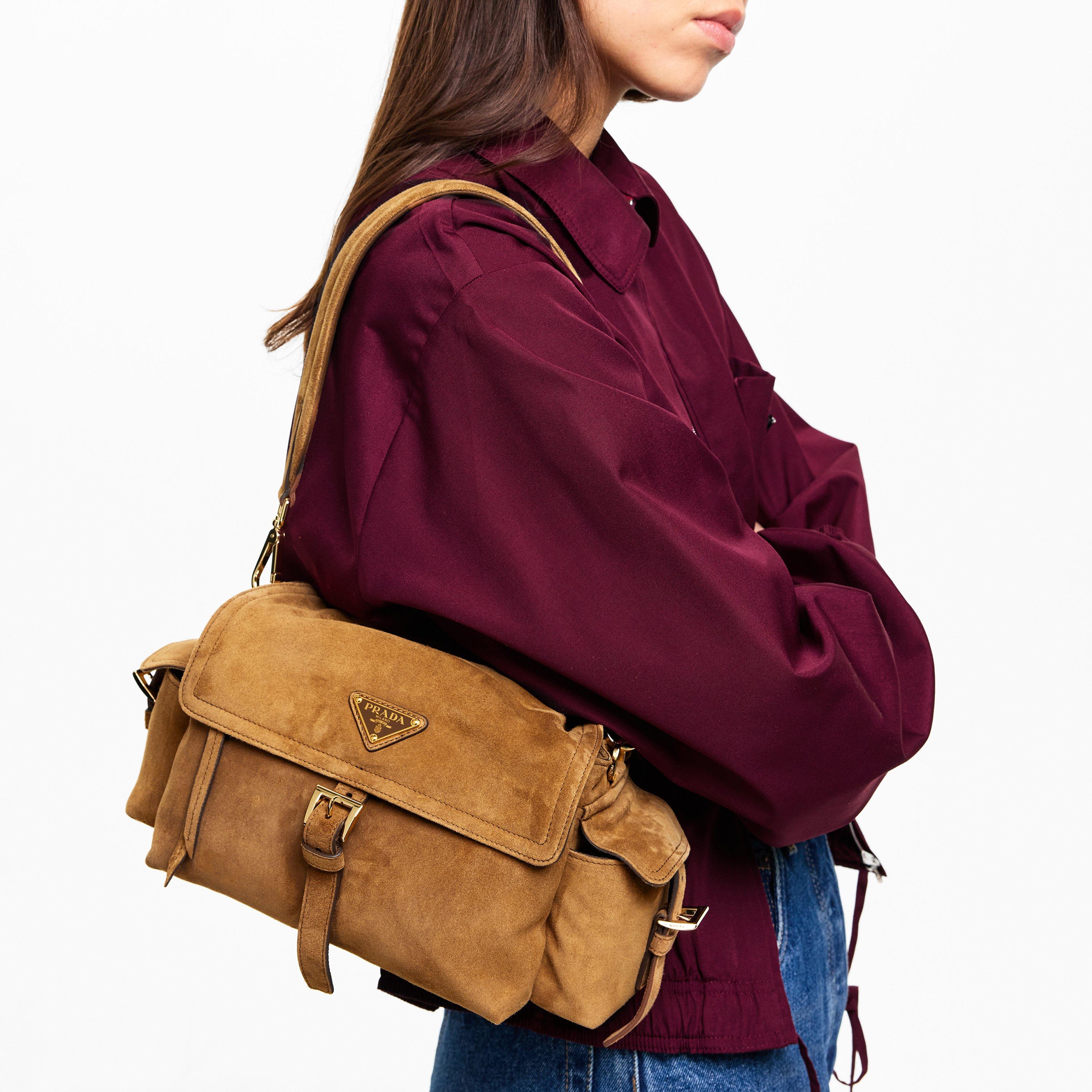 Cannella - Prada - Explore Medium Suede Shoulder Bag with Flap - 3