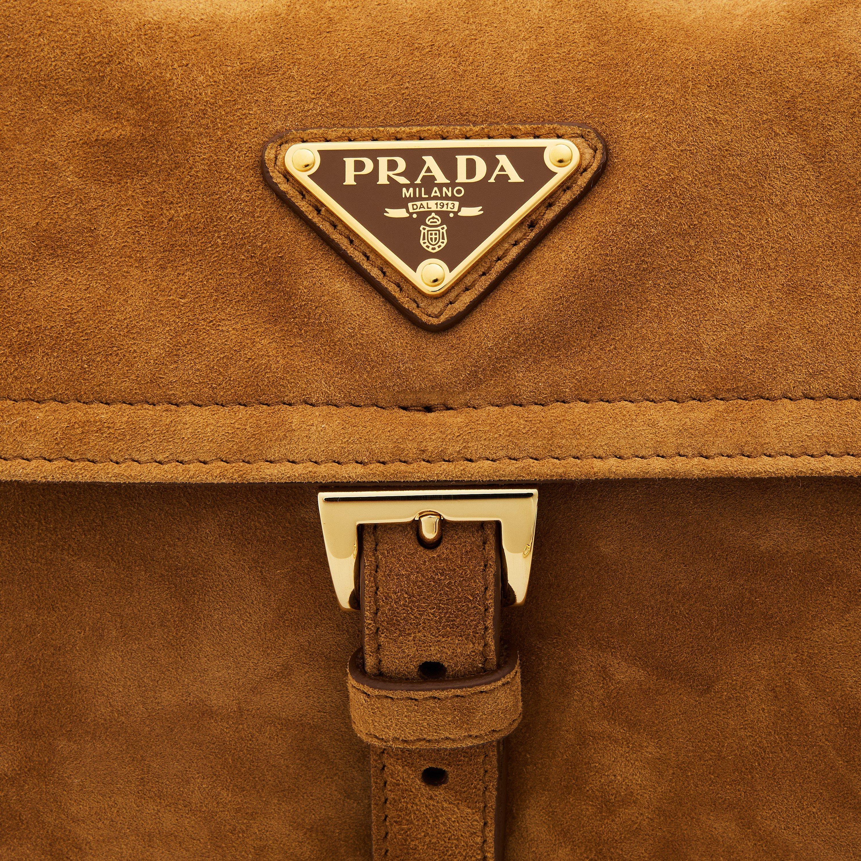 Cannella - Prada - Explore Medium Suede Shoulder Bag with Flap - 4
