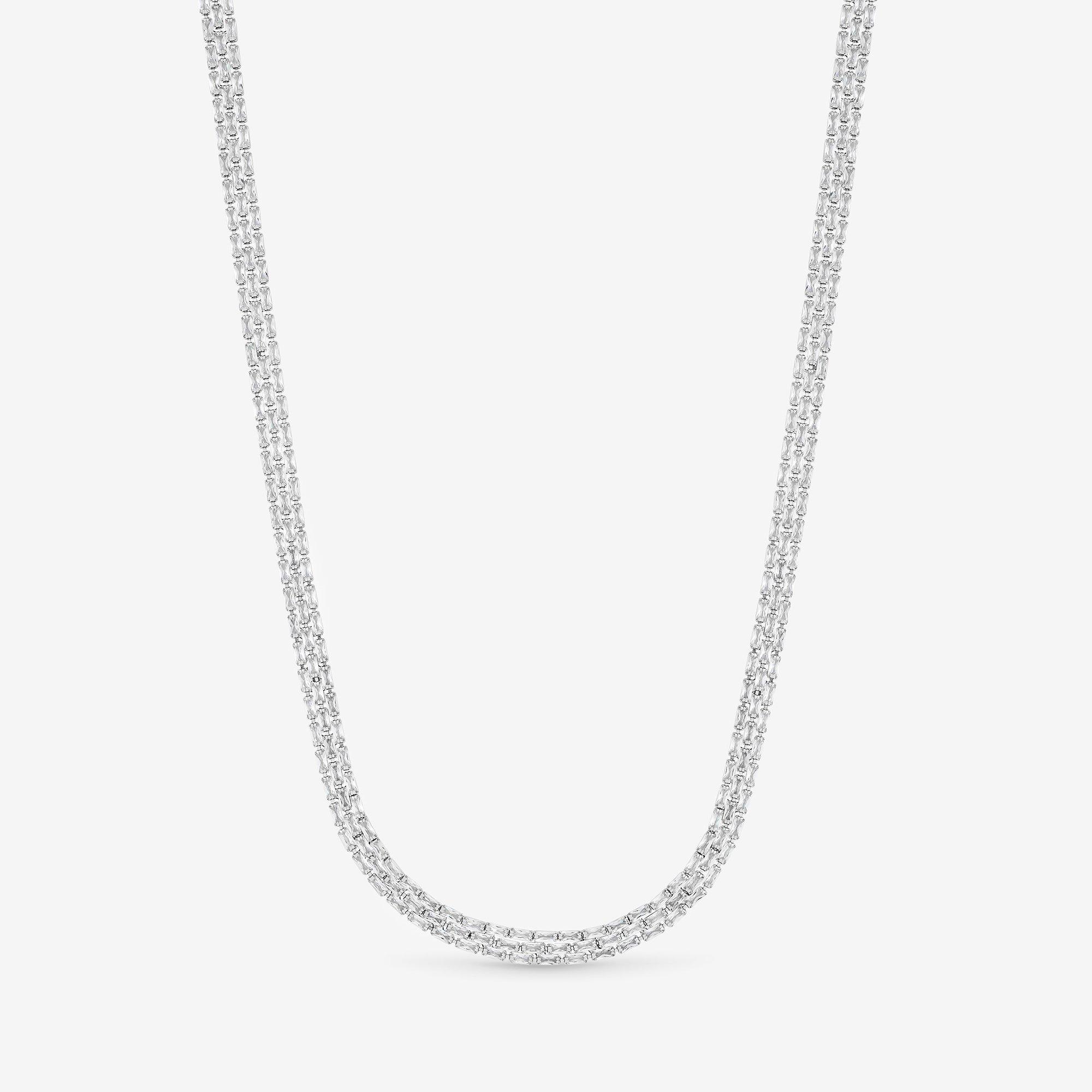 Silver - Jon Richard - Rhodium Plated CZ Baguette Necklace