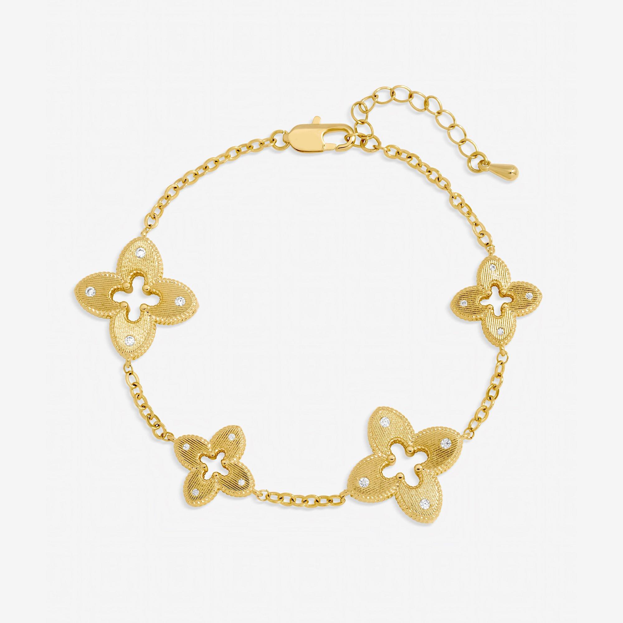 Gold - Jon Richard - Gold Plated Textured Crystal Clover Bracelet - 1