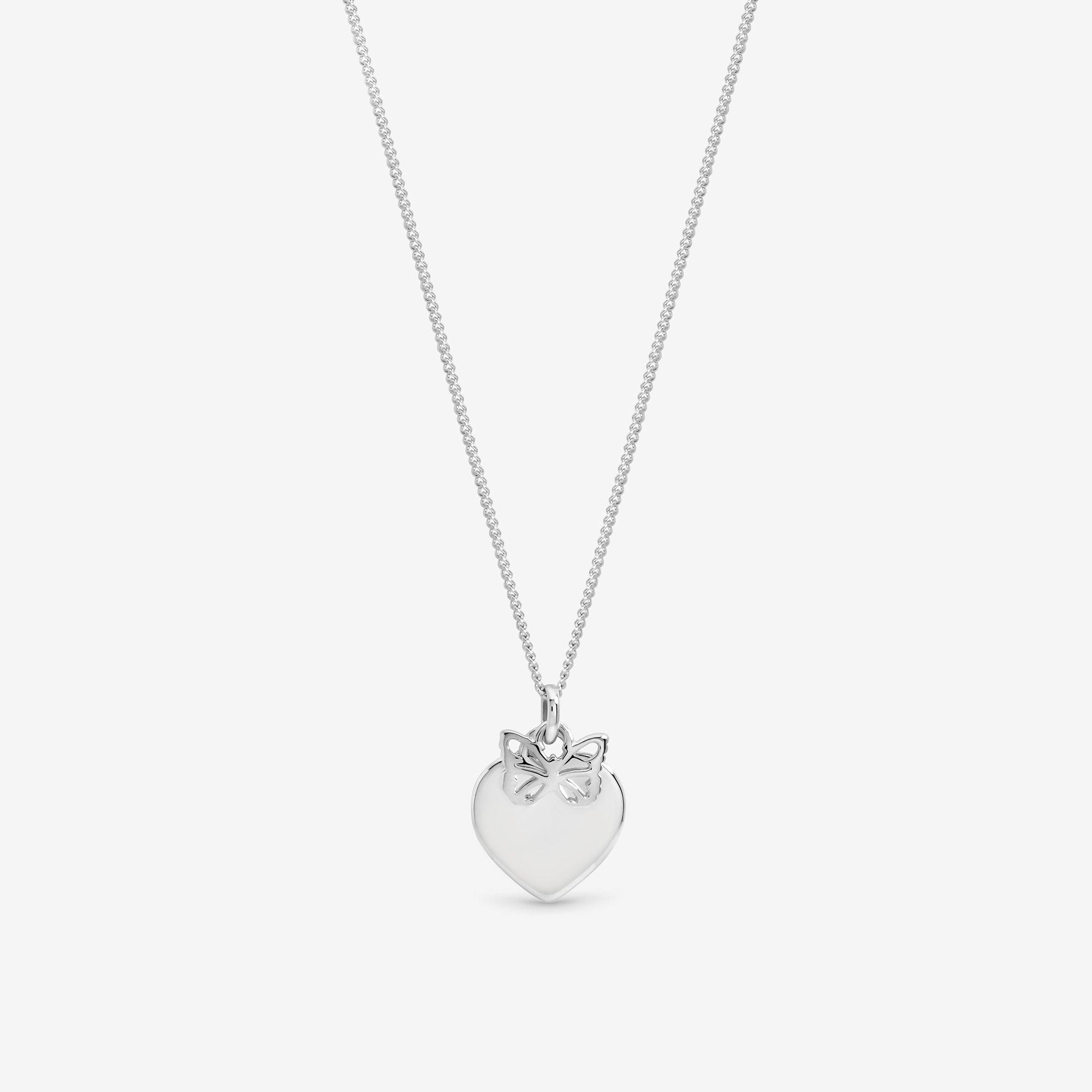Silver - Inicio - Butterfly Charm Heart Pendant - Gift Pouch