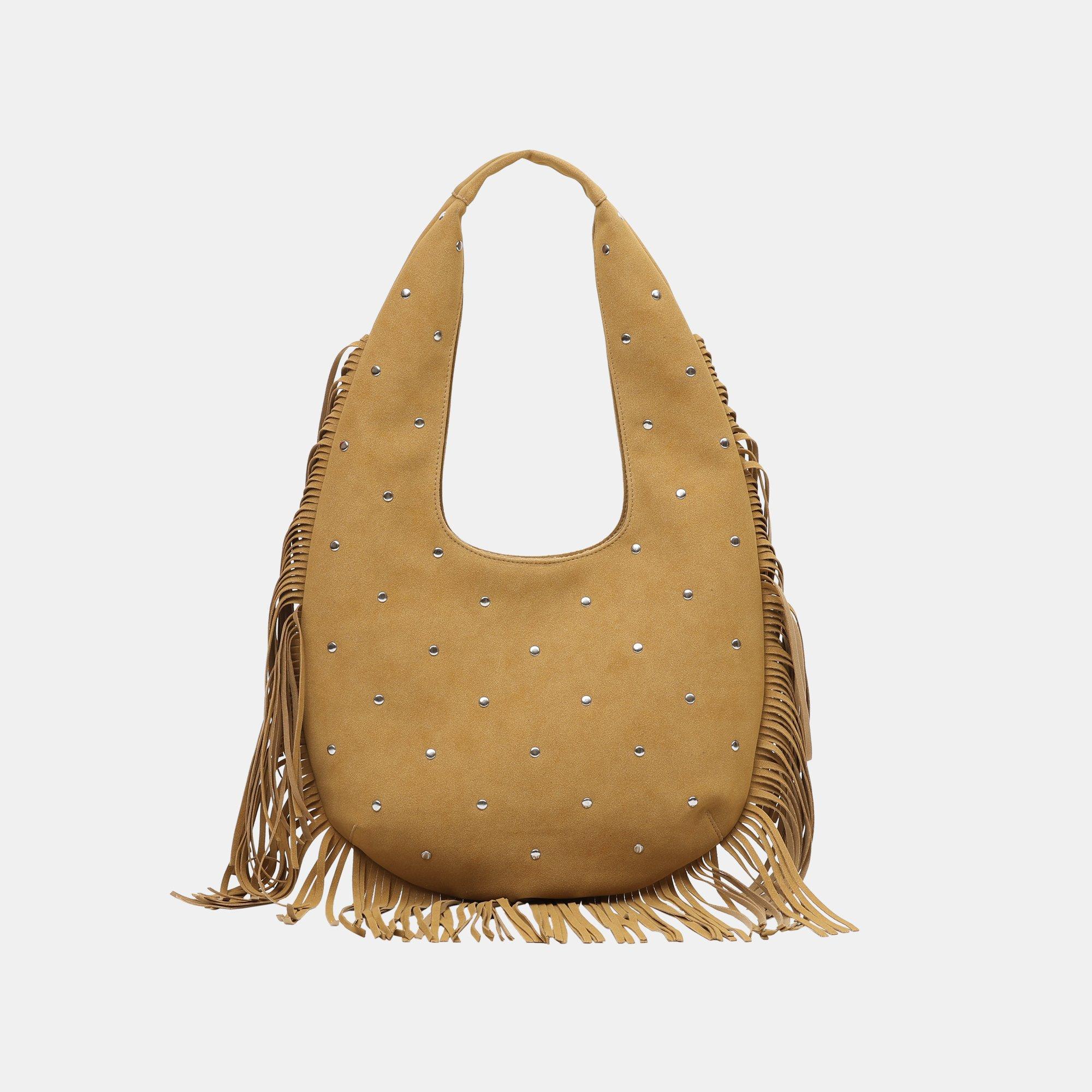 Camel - Firetrap - Women's Faux Suede Fringed Hobo Bag - 1