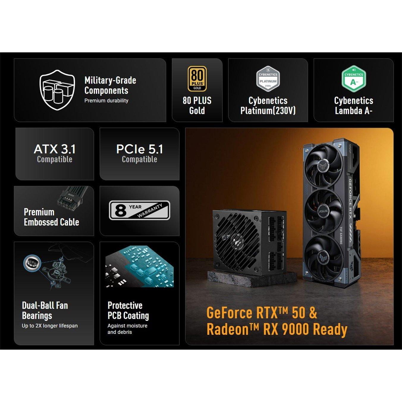 Black - ASUS - 1000W TUF Gaming Gold EVO Modular ATX3.1 Power Supply - 8