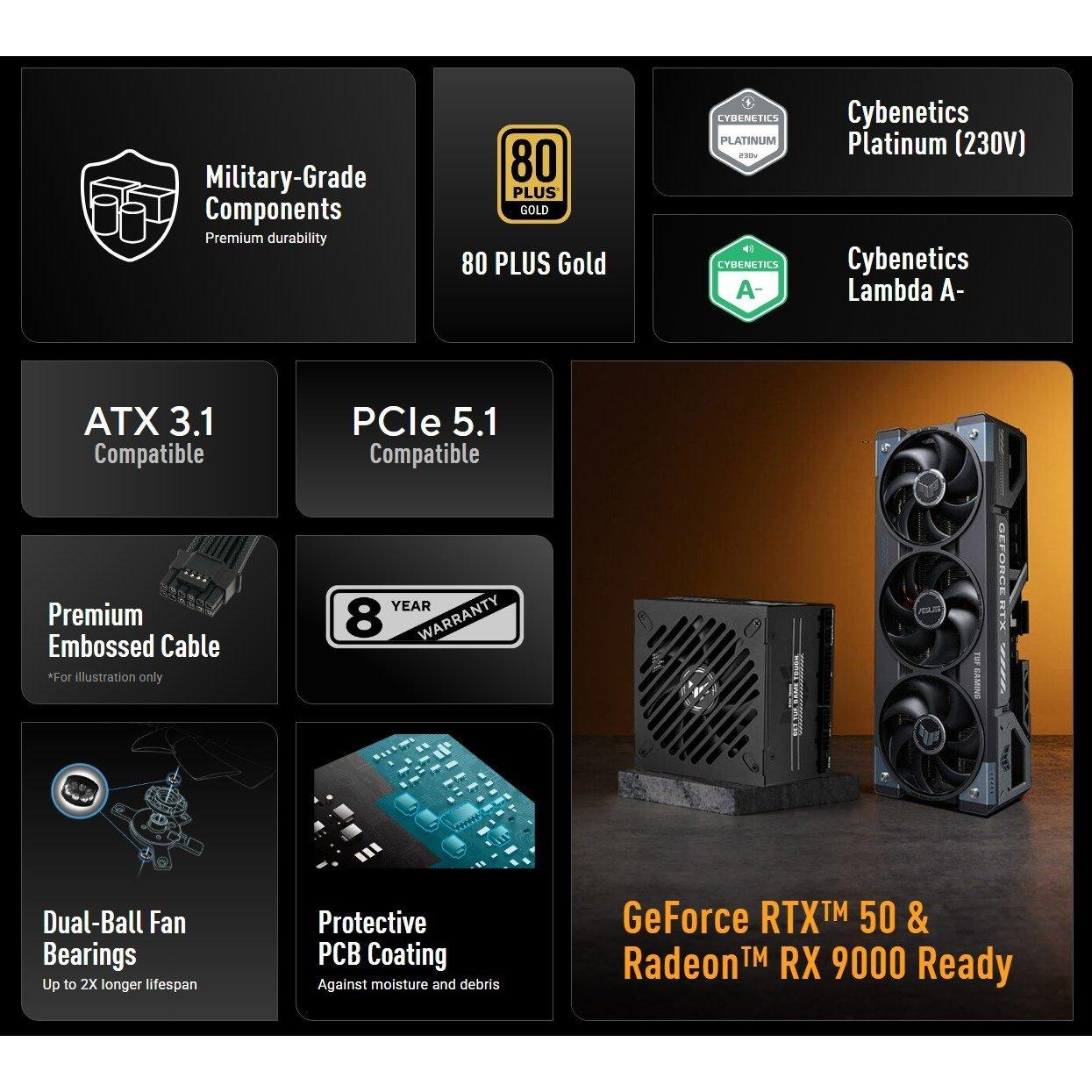 Black - ASUS - 850W TUF Gaming Gold EVO Modular ATX3.1 Power Supply - 7