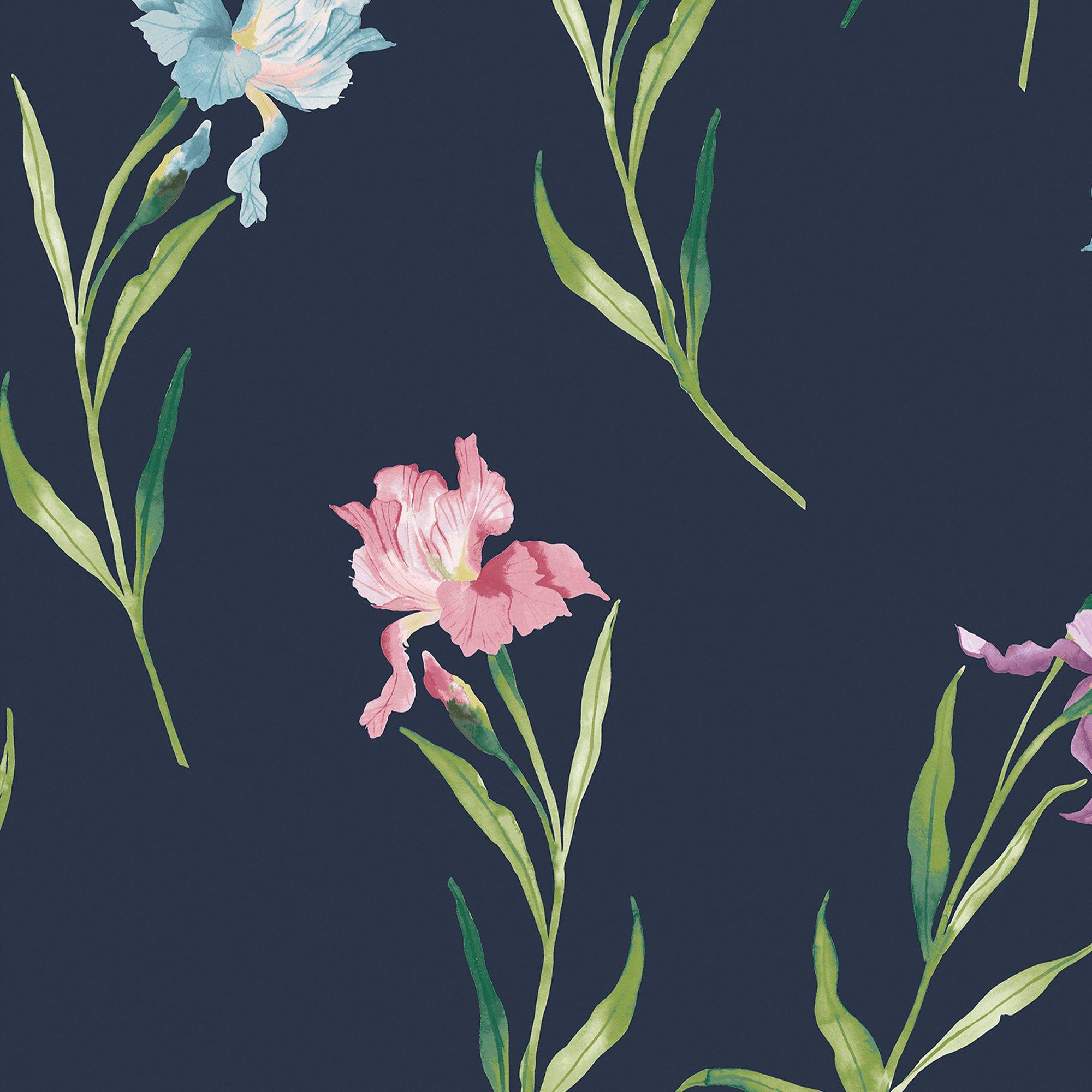Midnight Seaspr - Laura Ashley - Hawling Irises Midnight Seaspray Floral Wallpaper - 3