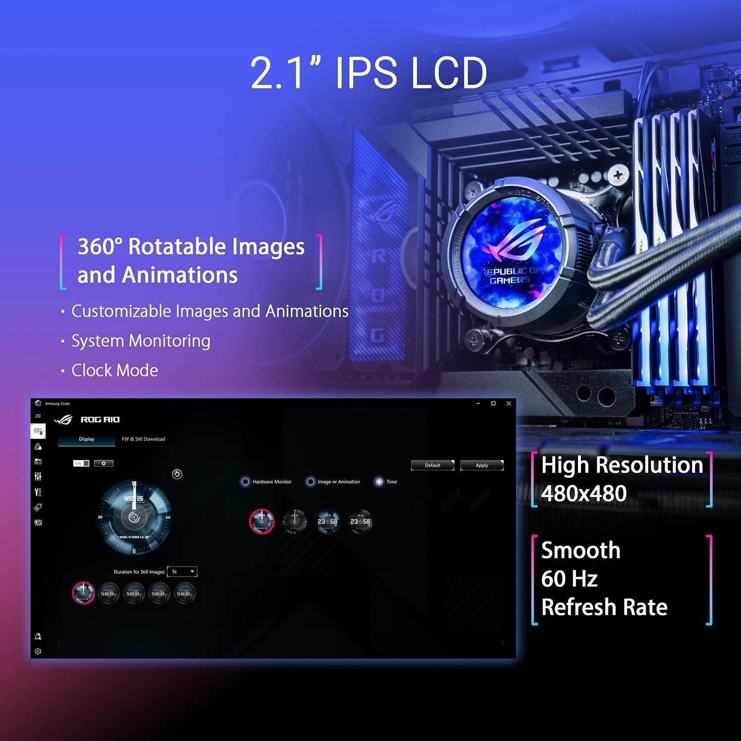 Black - ASUS - ROG Strix LC III 360 ARGB LCD 360mm AiO Liquid CPU Cooler -90RC00W1-M0UAY0 - 2
