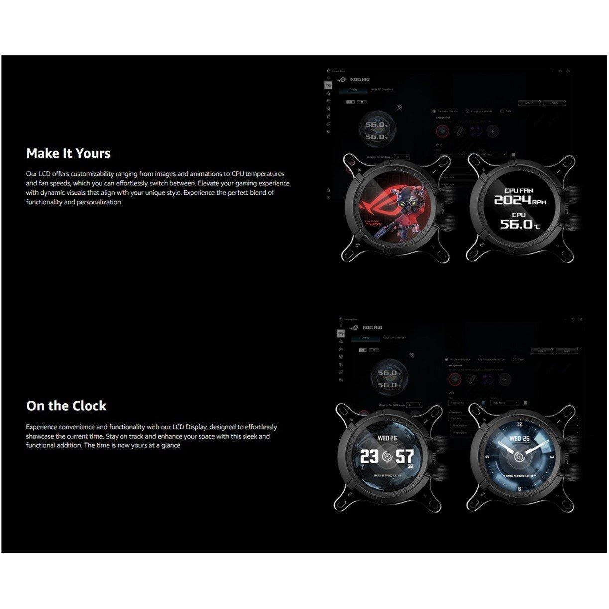 Black - ASUS - ROG Strix LC III 360 ARGB LCD 360mm AiO Liquid CPU Cooler -90RC00W1-M0UAY0 - 12