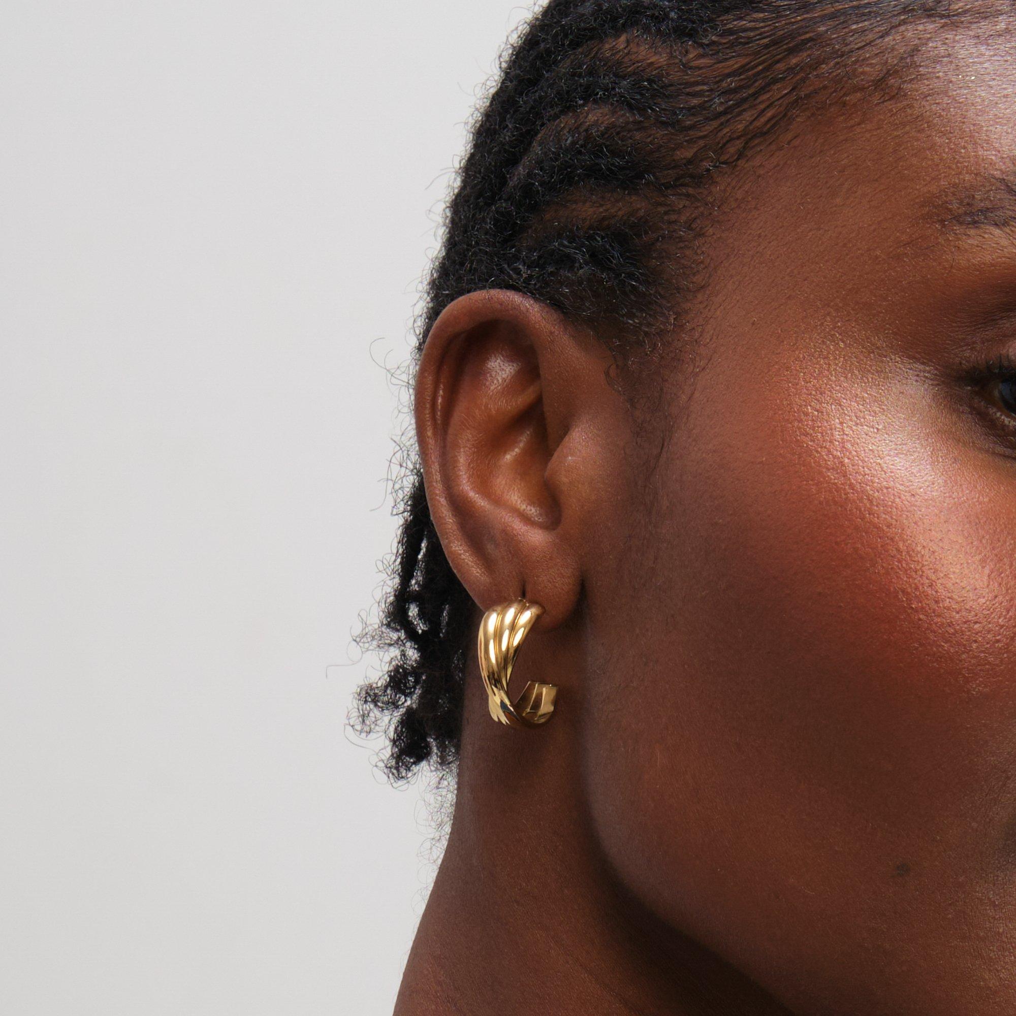 Gold - Jon Richard - Gold Plated Waterproof Interlock Hoop Earrings - 2