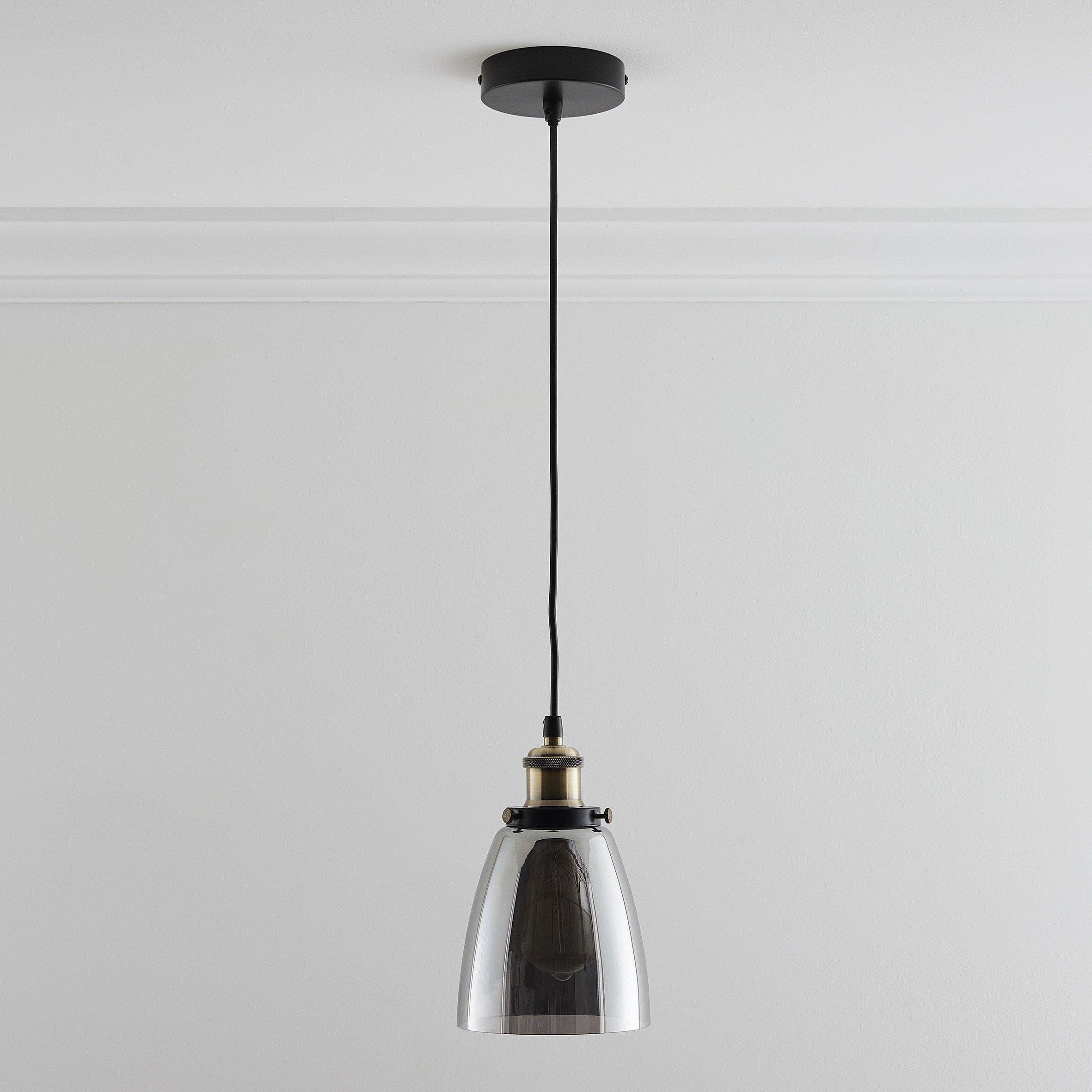 K Living  Eve One Light Hanging Glass Ceiling Pendant Smokey