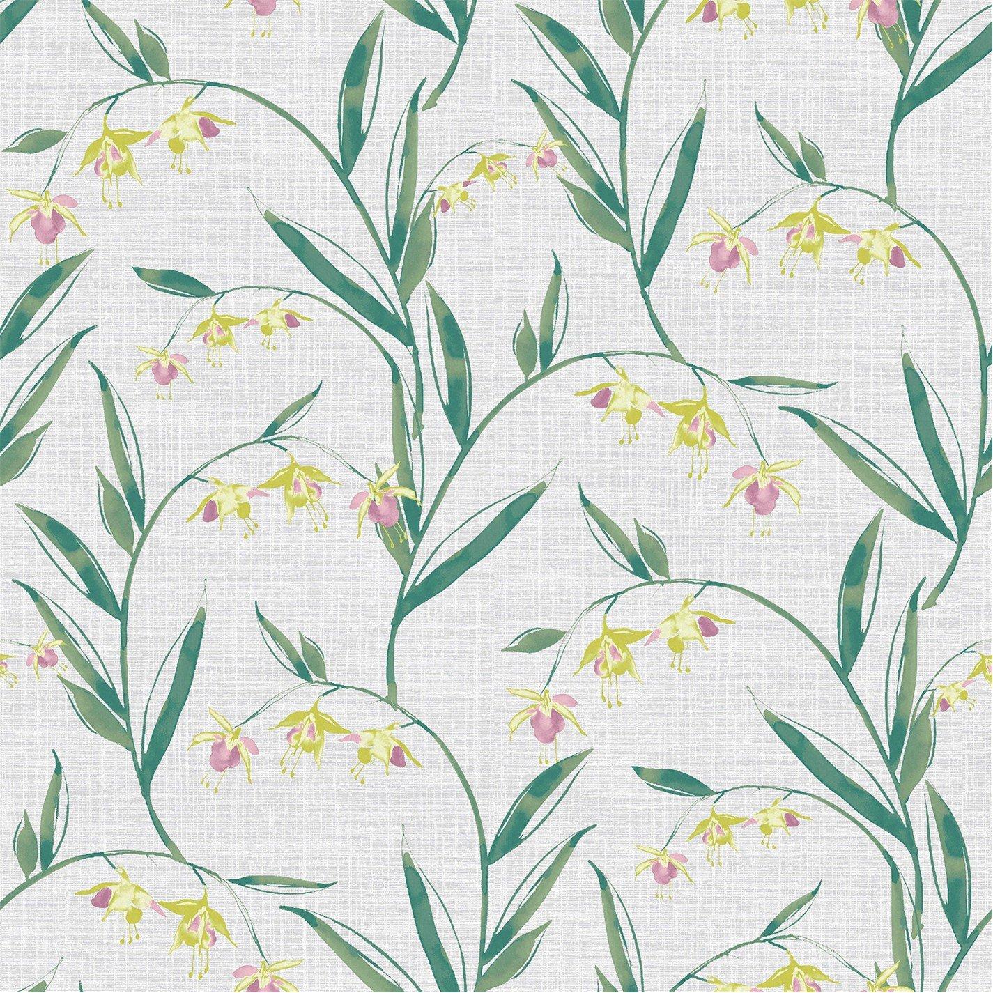 Pale Slate Grey - Laura Ashley - Fulwell Fuchsia Pale Slate Grey Floral Wallpaper - 2