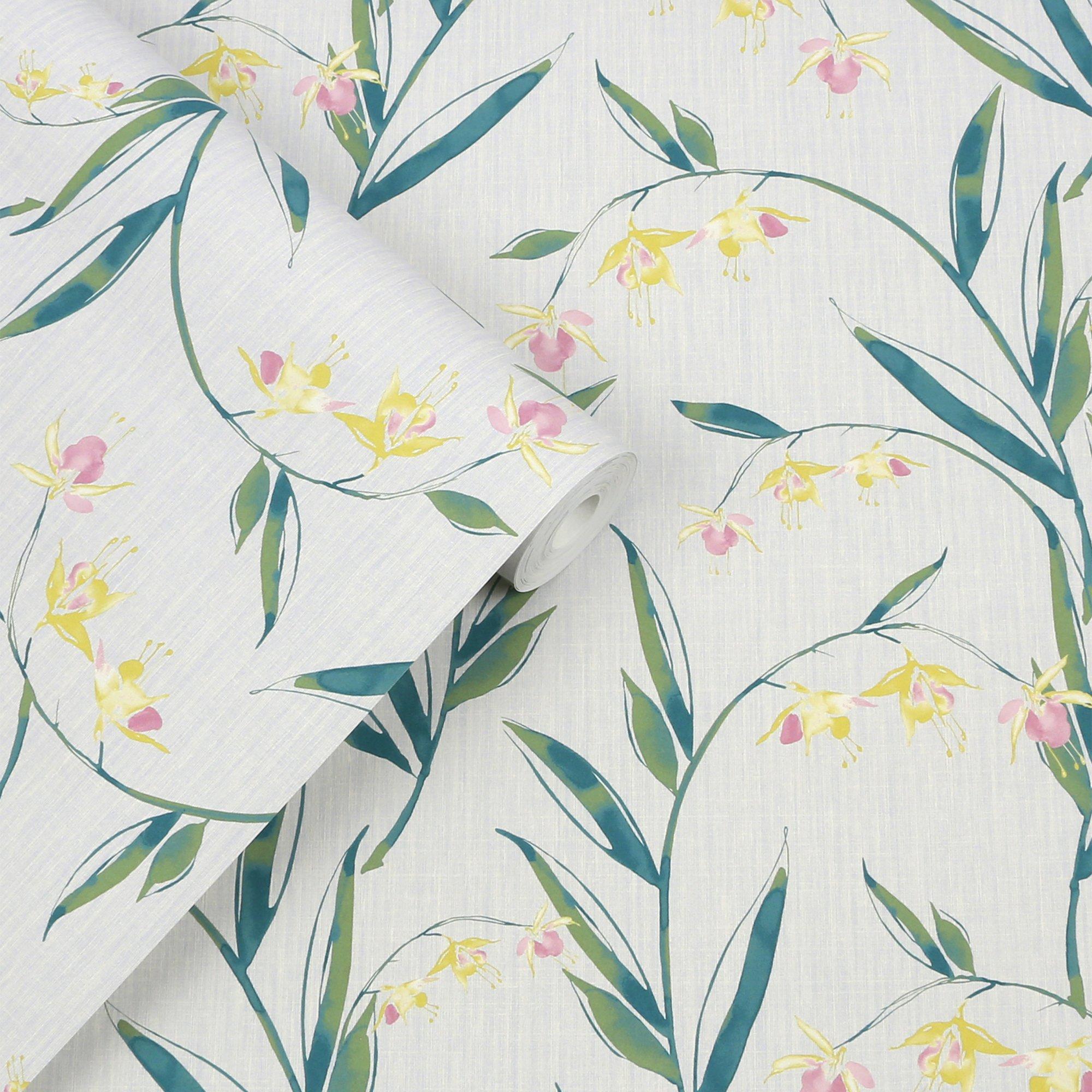 Pale Slate Grey - Laura Ashley - Fulwell Fuchsia Pale Slate Grey Floral Wallpaper - 4