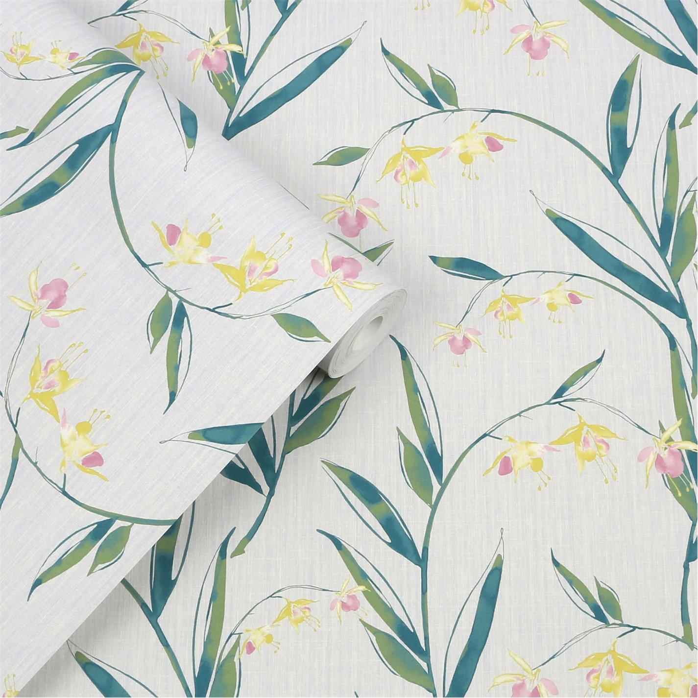 Pale Slate Grey - Laura Ashley - Fulwell Fuchsia Pale Slate Grey Floral Wallpaper - 3