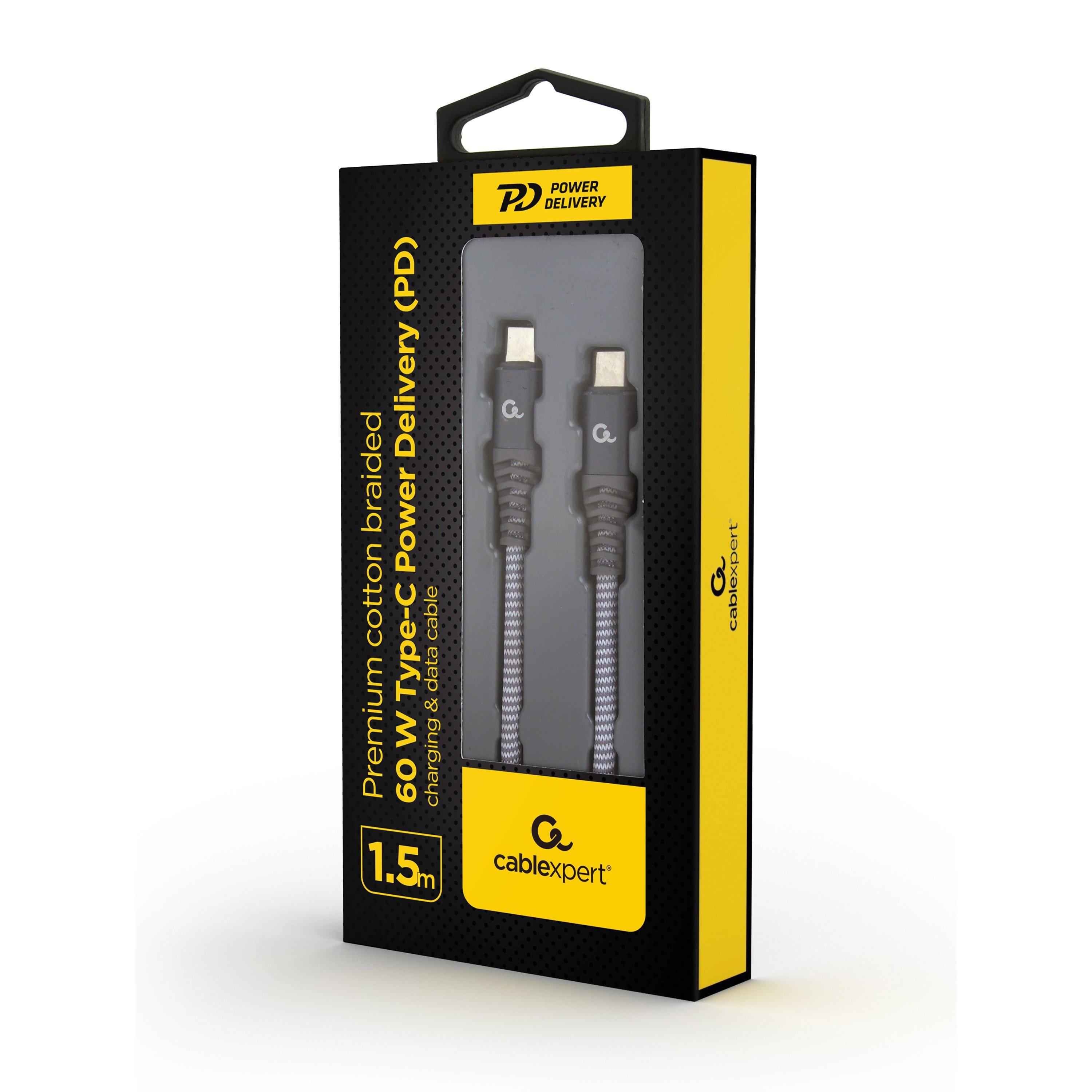 Grey - Cablexpert - Cablexpert 60W USB Type-C PD Charging Cable 1.5M - 2