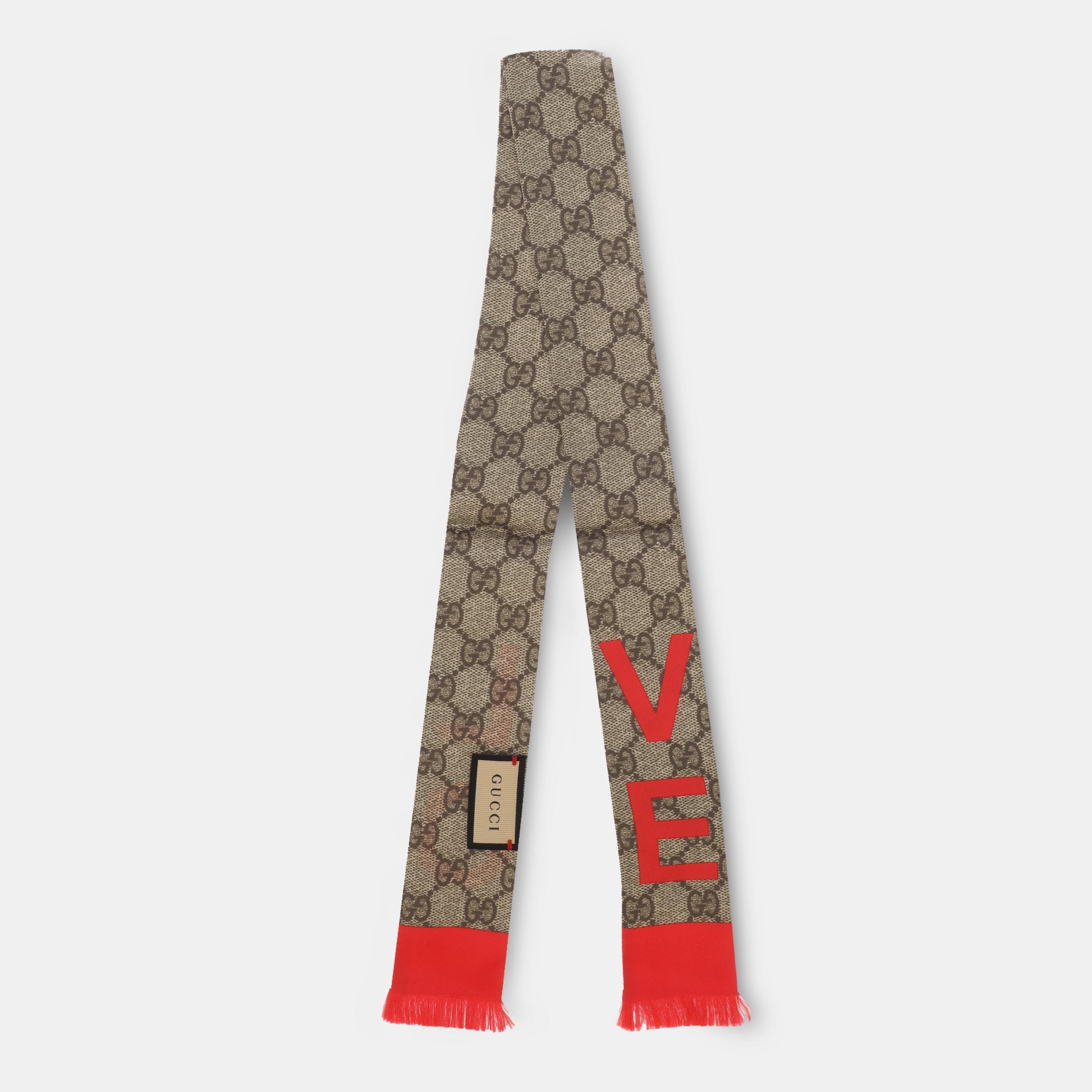 Beige/Red - Gucci - Women's Silk Scarf - 1