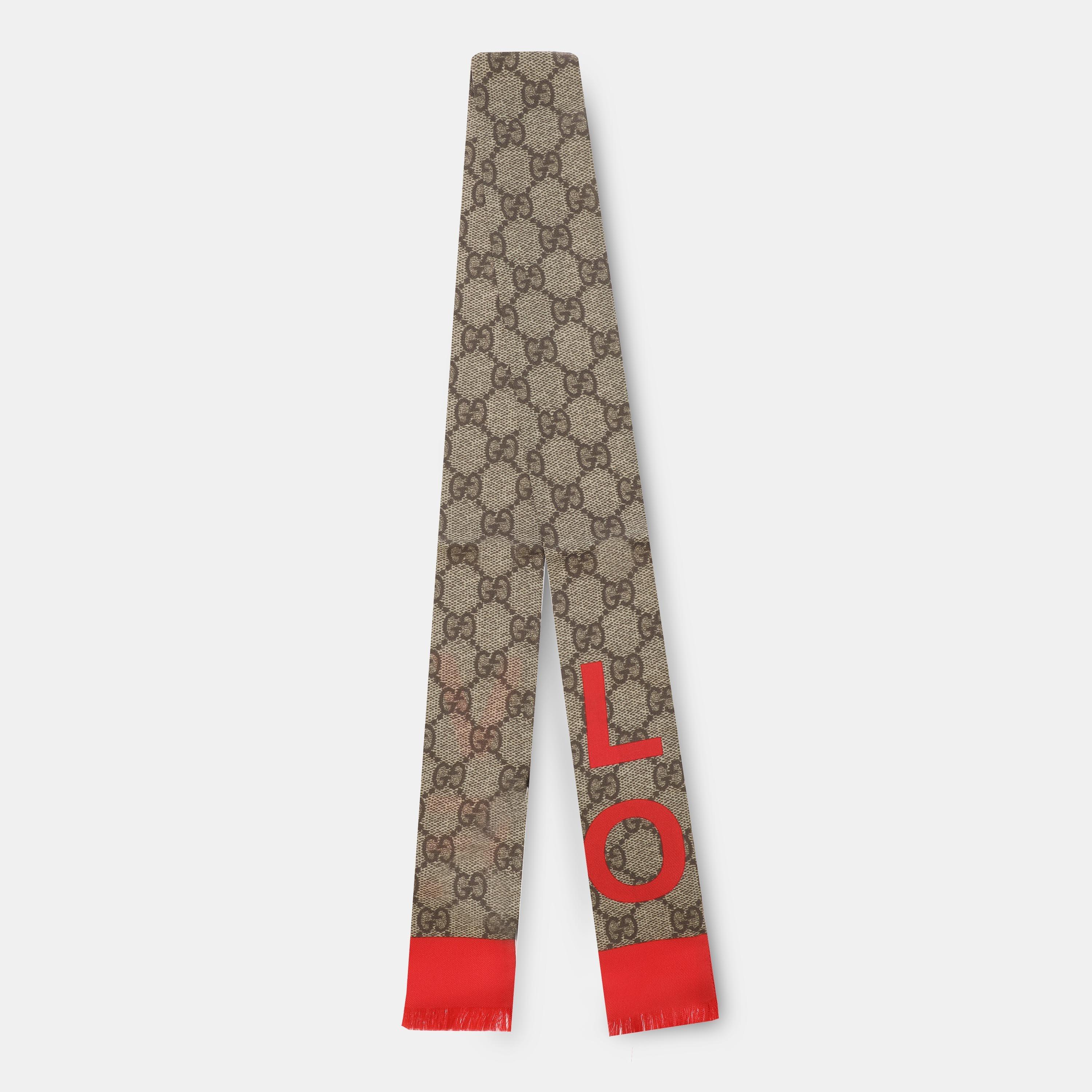 Beige/Red - Gucci - Women's Silk Scarf - 2