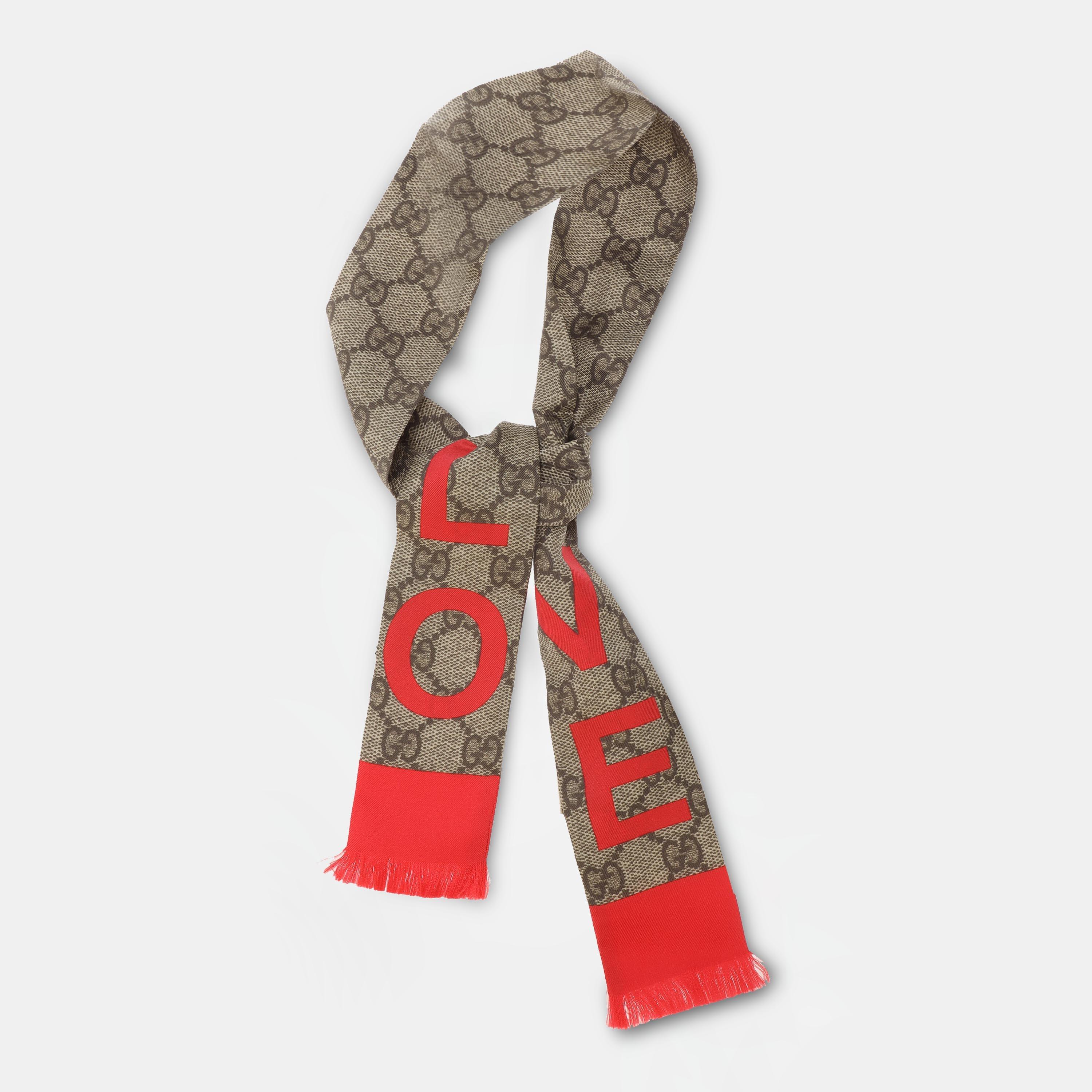 Beige/Red - Gucci - Women's Silk Scarf - 3