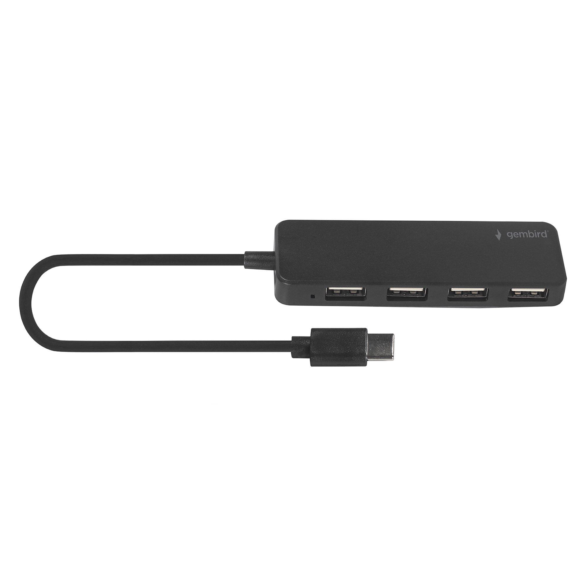 Black - Gembird - Type C To 4-Port USB PC Computer Hub Black - 1