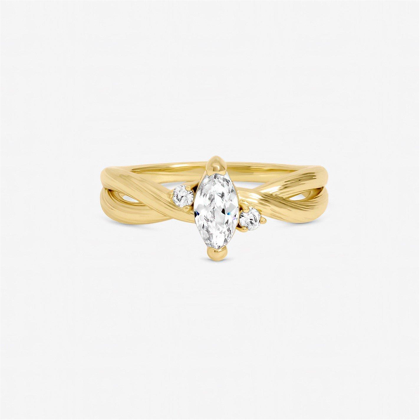 Jon Richard Women's Plated Navette Cubic Zirconia Ring Gold - XL