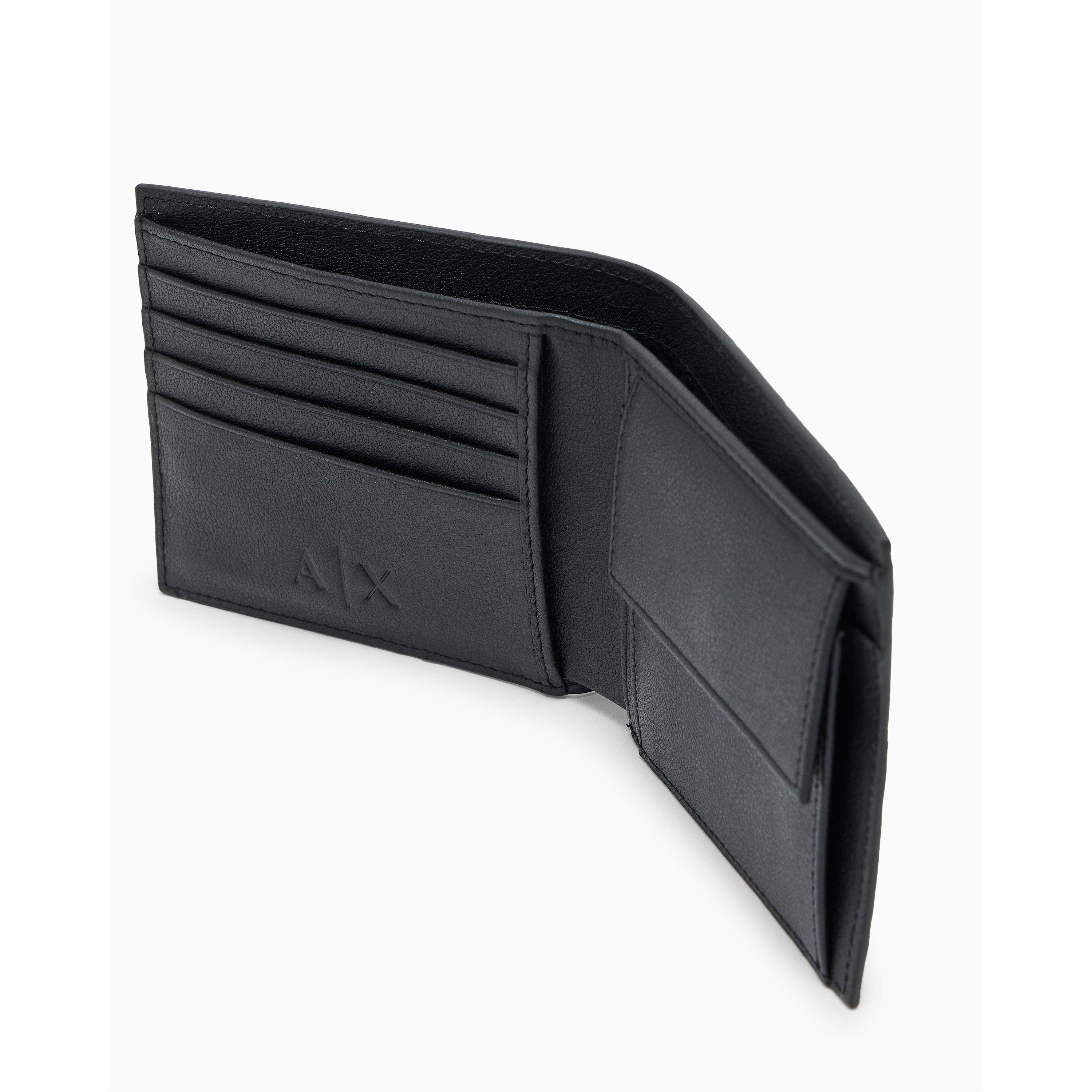 Black - Armani Exchange - Men's Leather All Over Logo Billfold Wallet - 7
