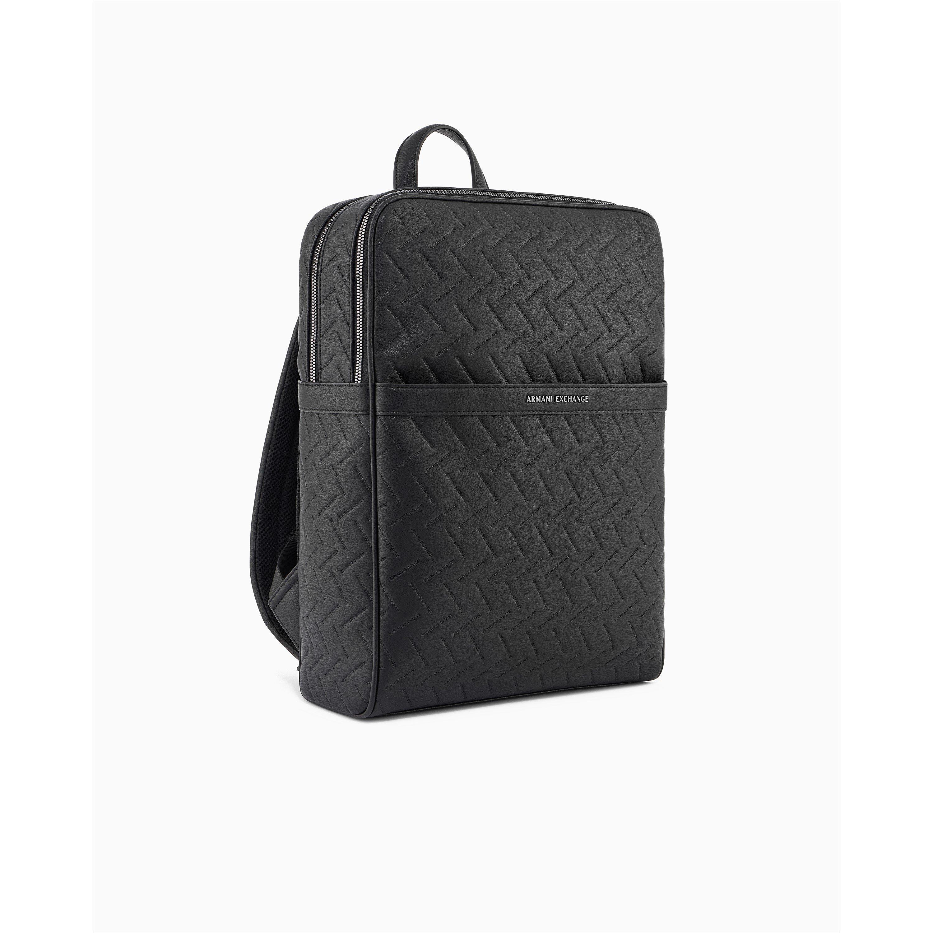 Black - Armani Exchange - Men's All-Over Logo Faux Leather Backpack - 2
