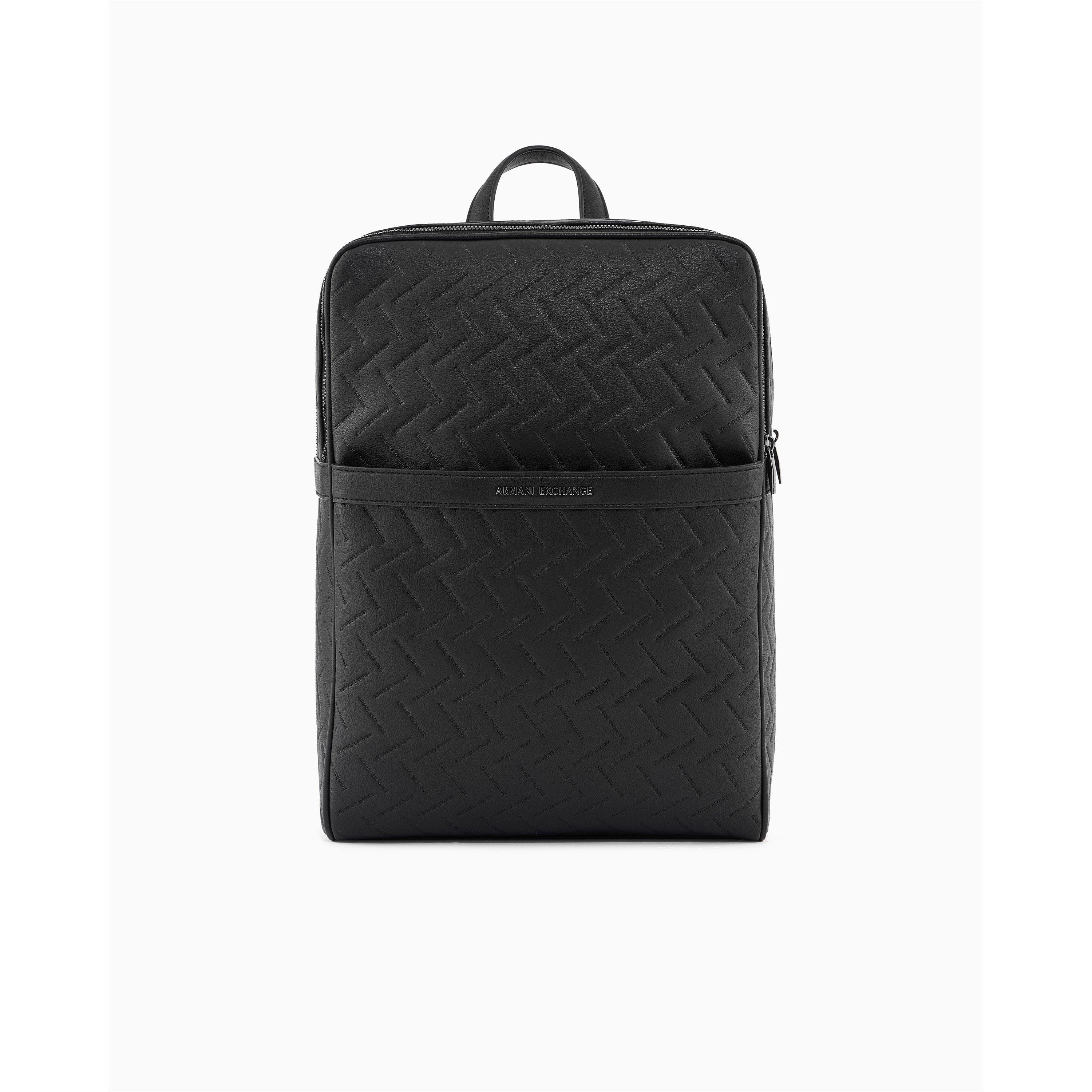 Black - Armani Exchange - Men's All-Over Logo Faux Leather Backpack - 5