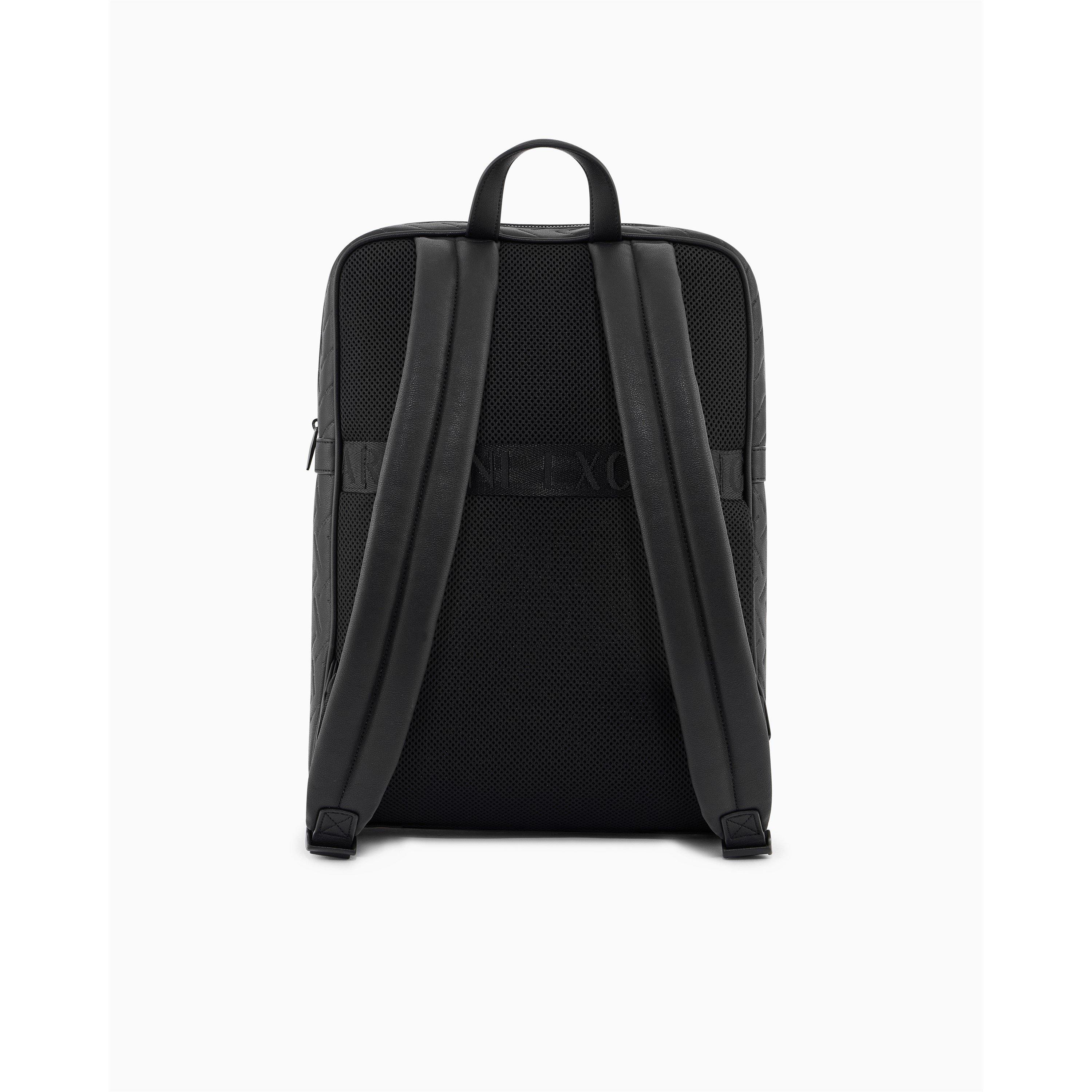Black - Armani Exchange - Men's All-Over Logo Faux Leather Backpack - 3