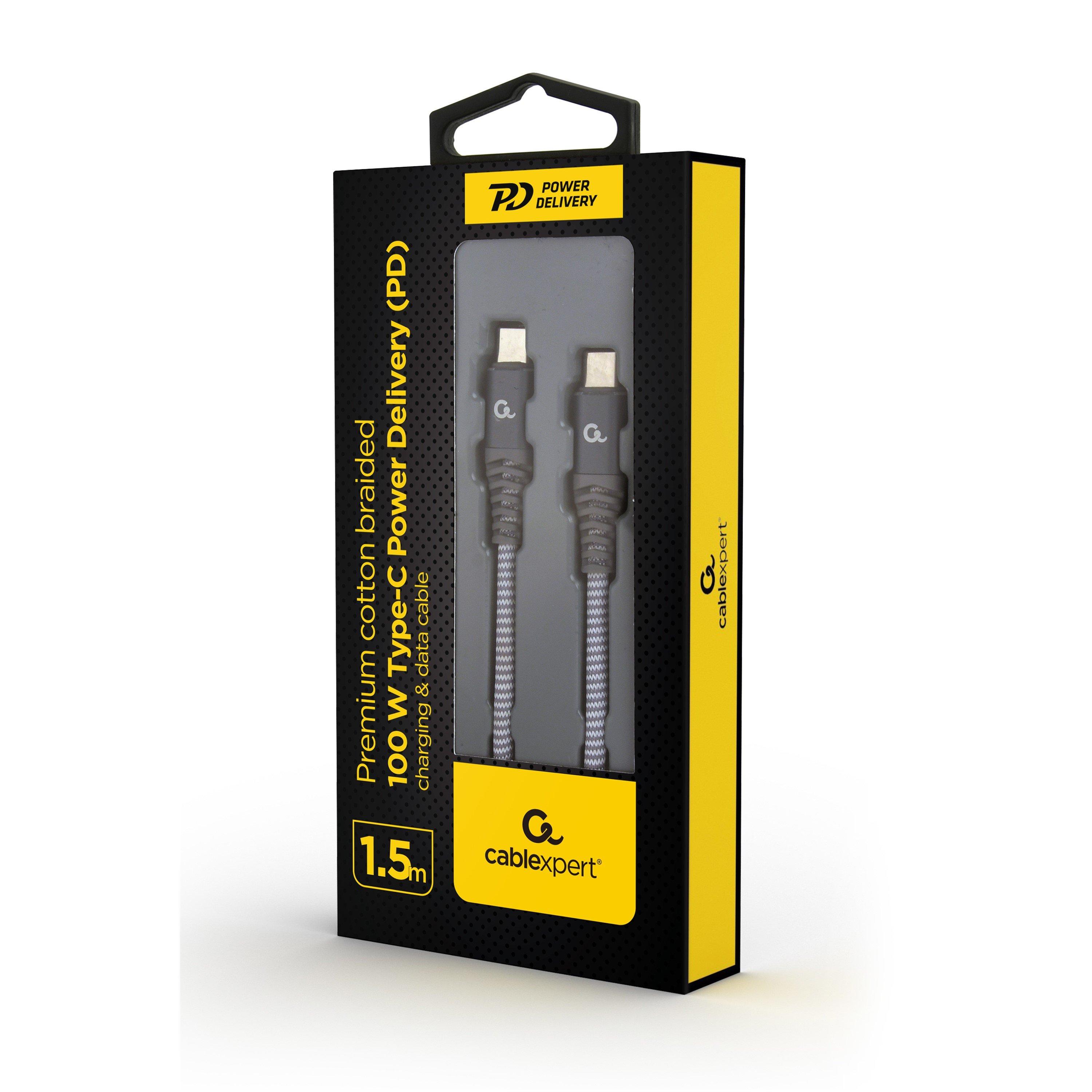 Grey - Cablexpert - Cablexpert 100W USB Type-C PD Charging Cable 1.5M - 2