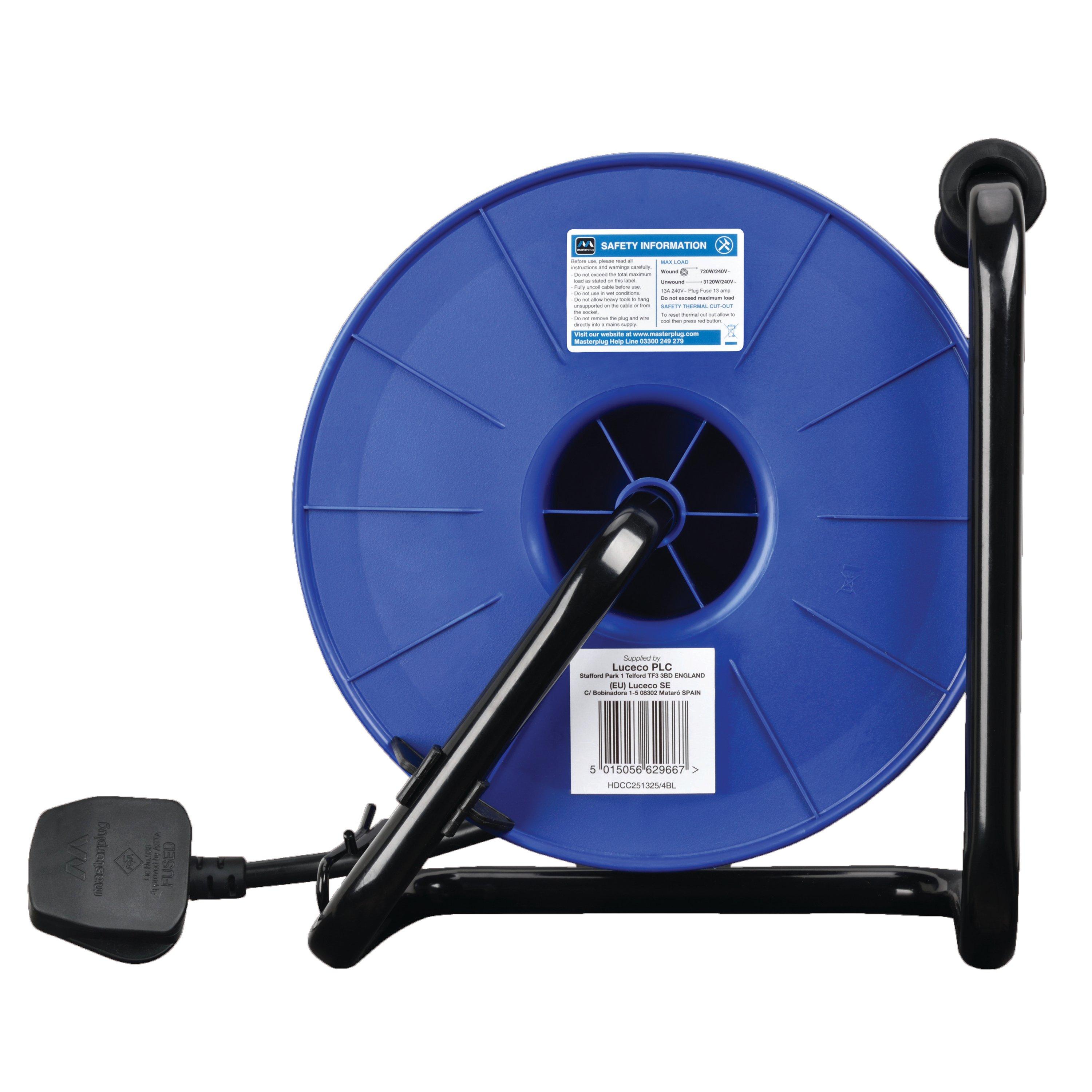 Blue - Masterplug - Masterplug 40m 4 Socket Heavy Duty Open Cable Reel - 3