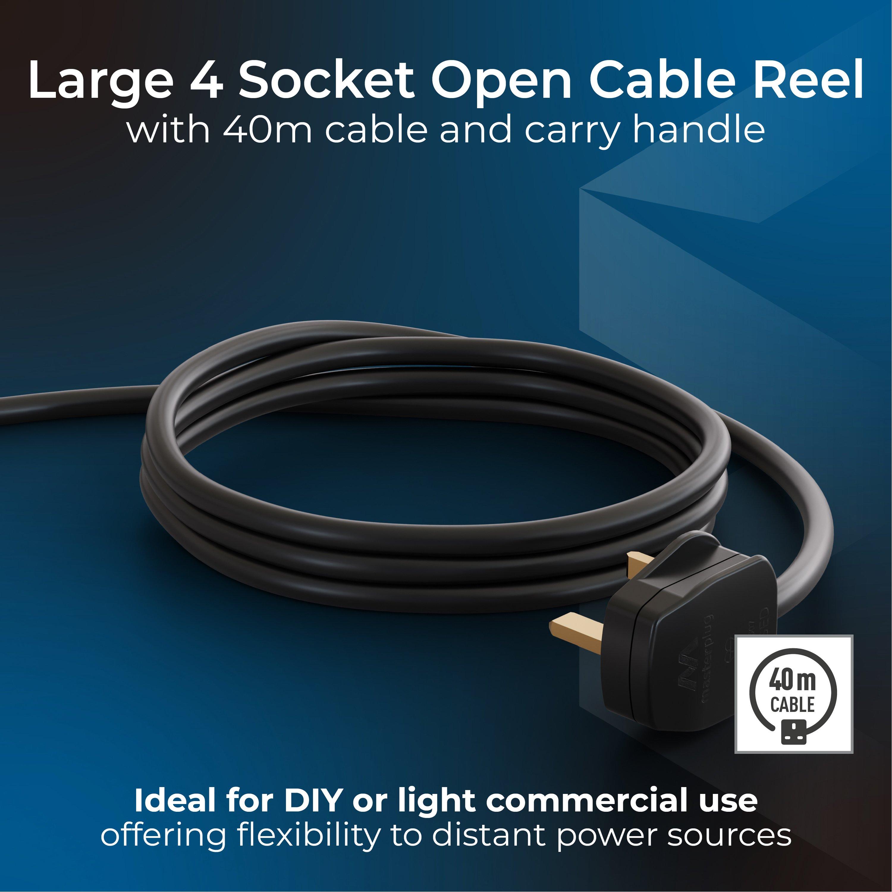 Blue - Masterplug - Masterplug 40m 4 Socket Heavy Duty Open Cable Reel - 5