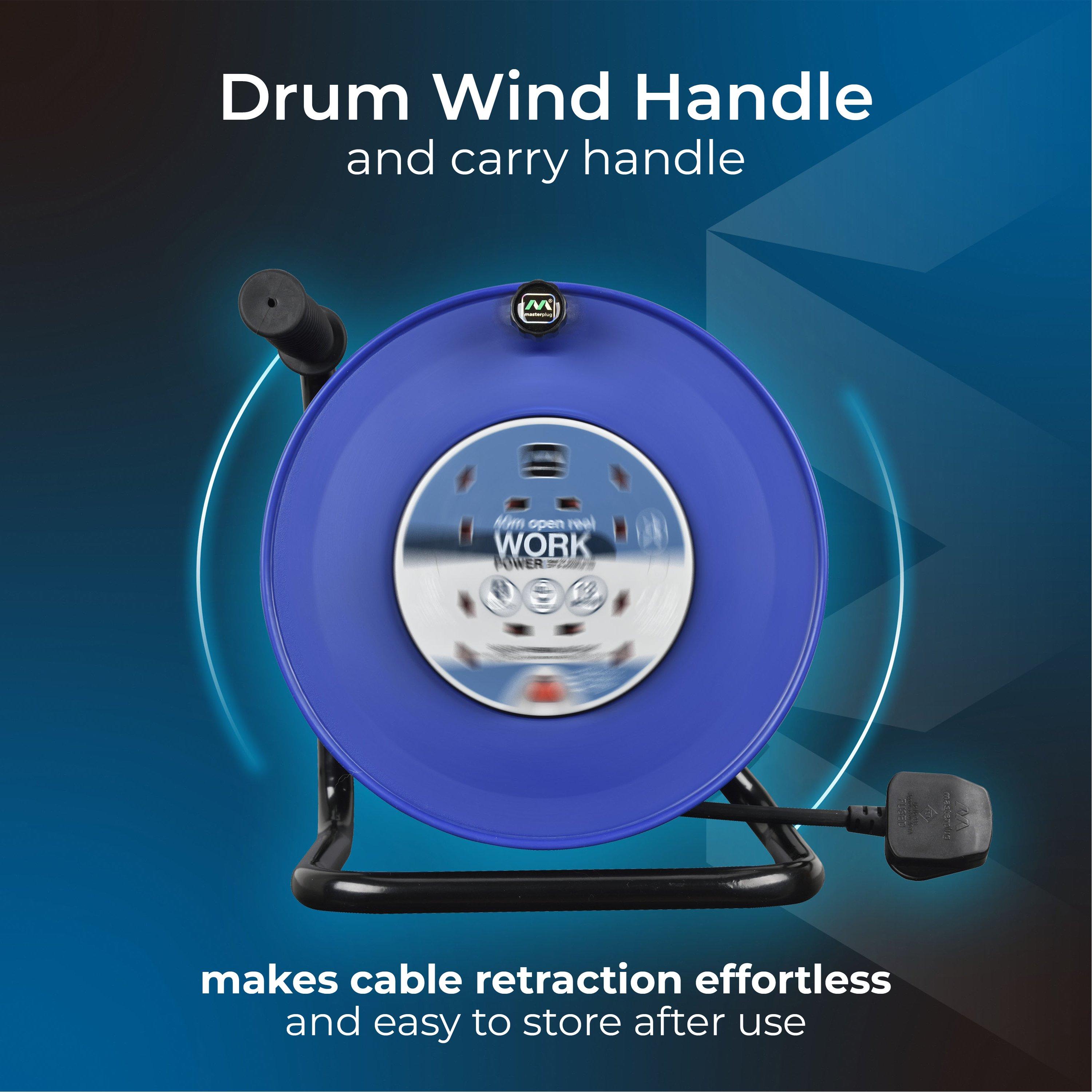 Blue - Masterplug - Masterplug 40m 4 Socket Heavy Duty Open Cable Reel - 6