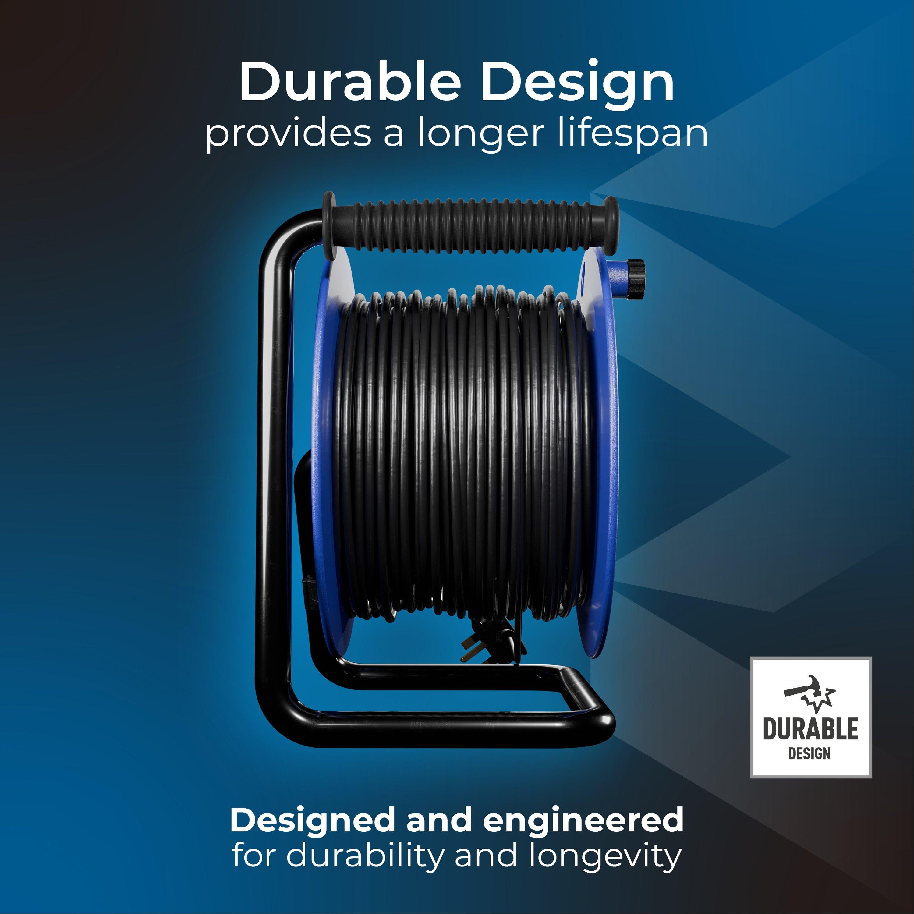 Blue - Masterplug - Masterplug 40m 4 Socket Heavy Duty Open Cable Reel - 7