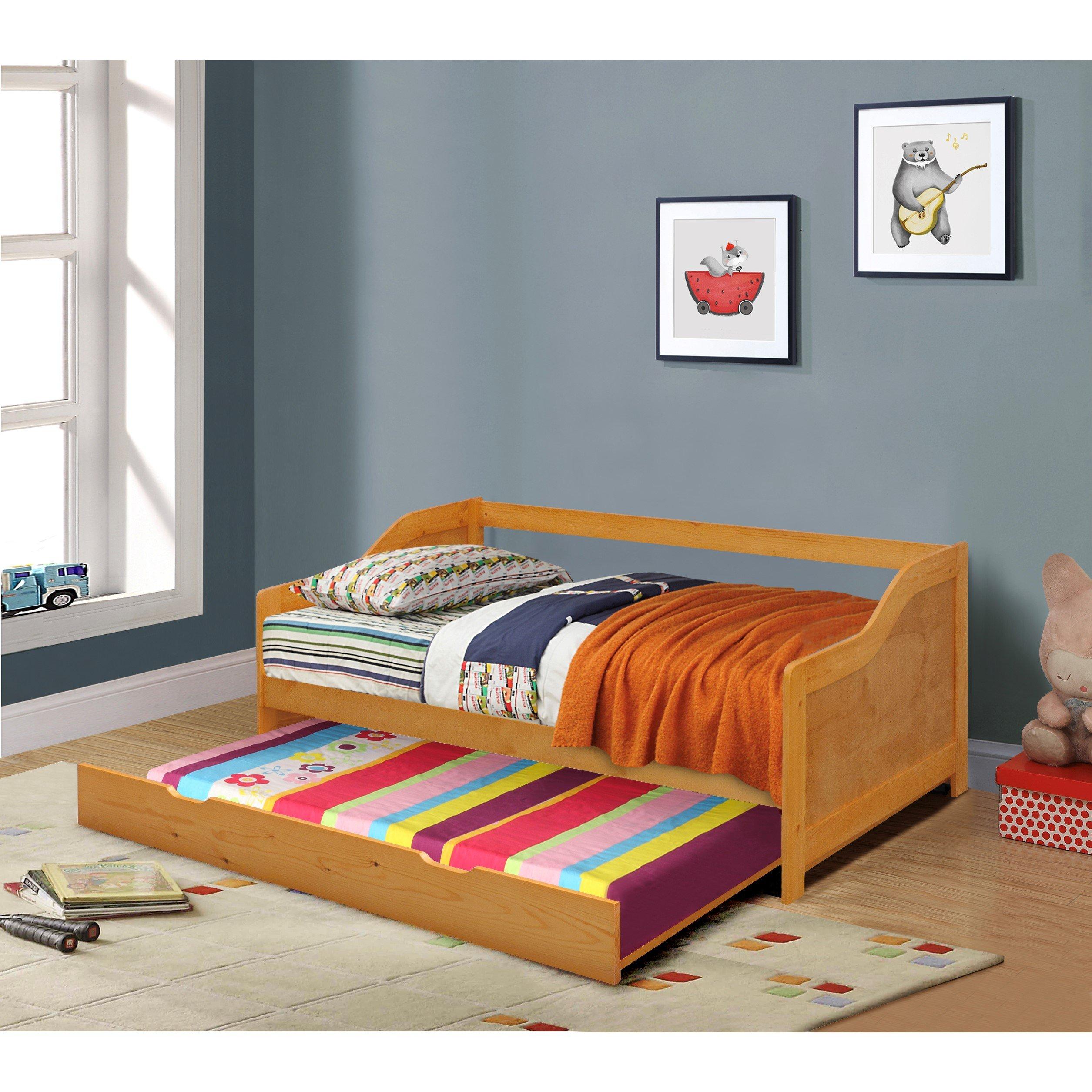 Caramel - Comfy Living - Wooden Trundle Bed with Mattress - 1