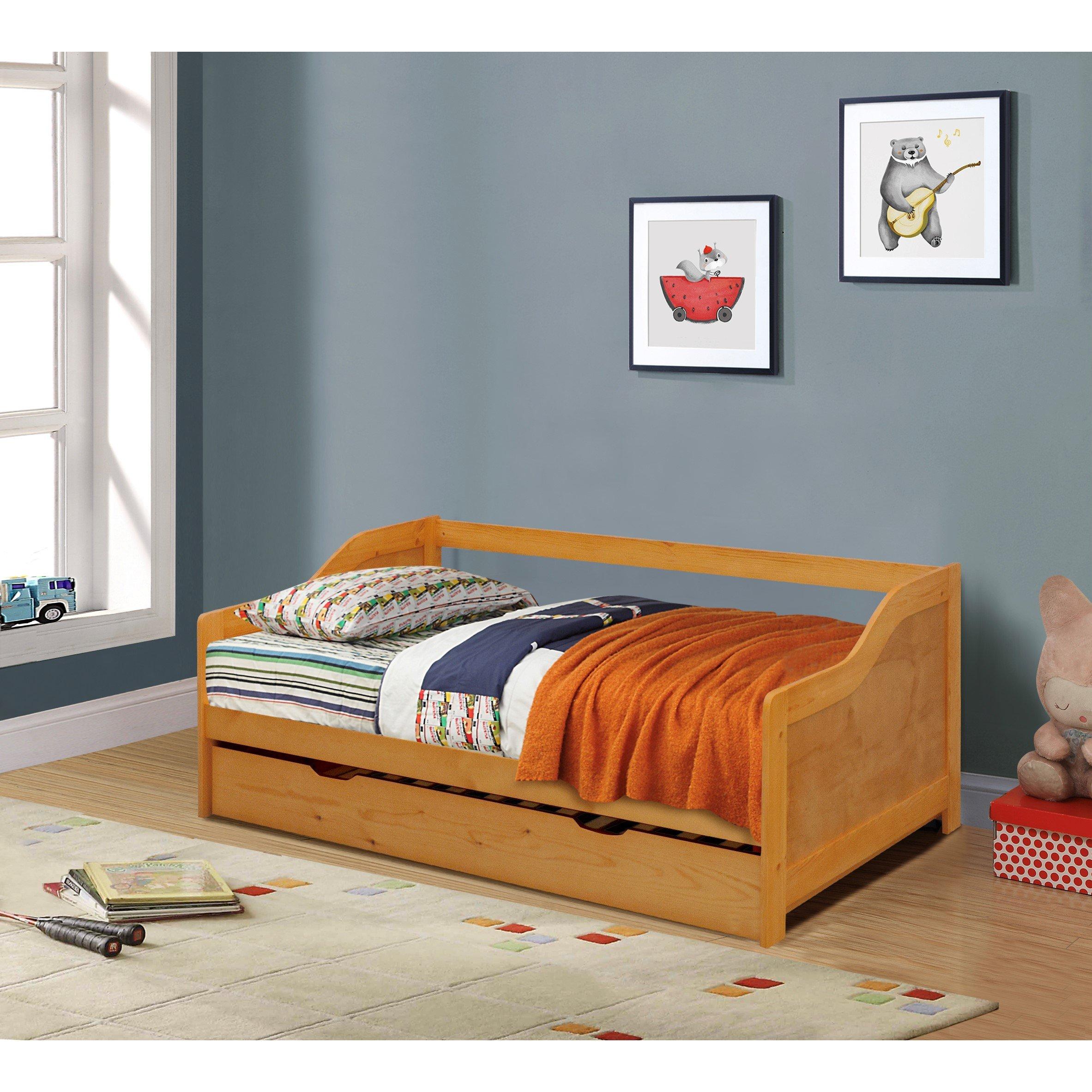 Caramel - Comfy Living - Wooden Trundle Bed with Mattress - 2