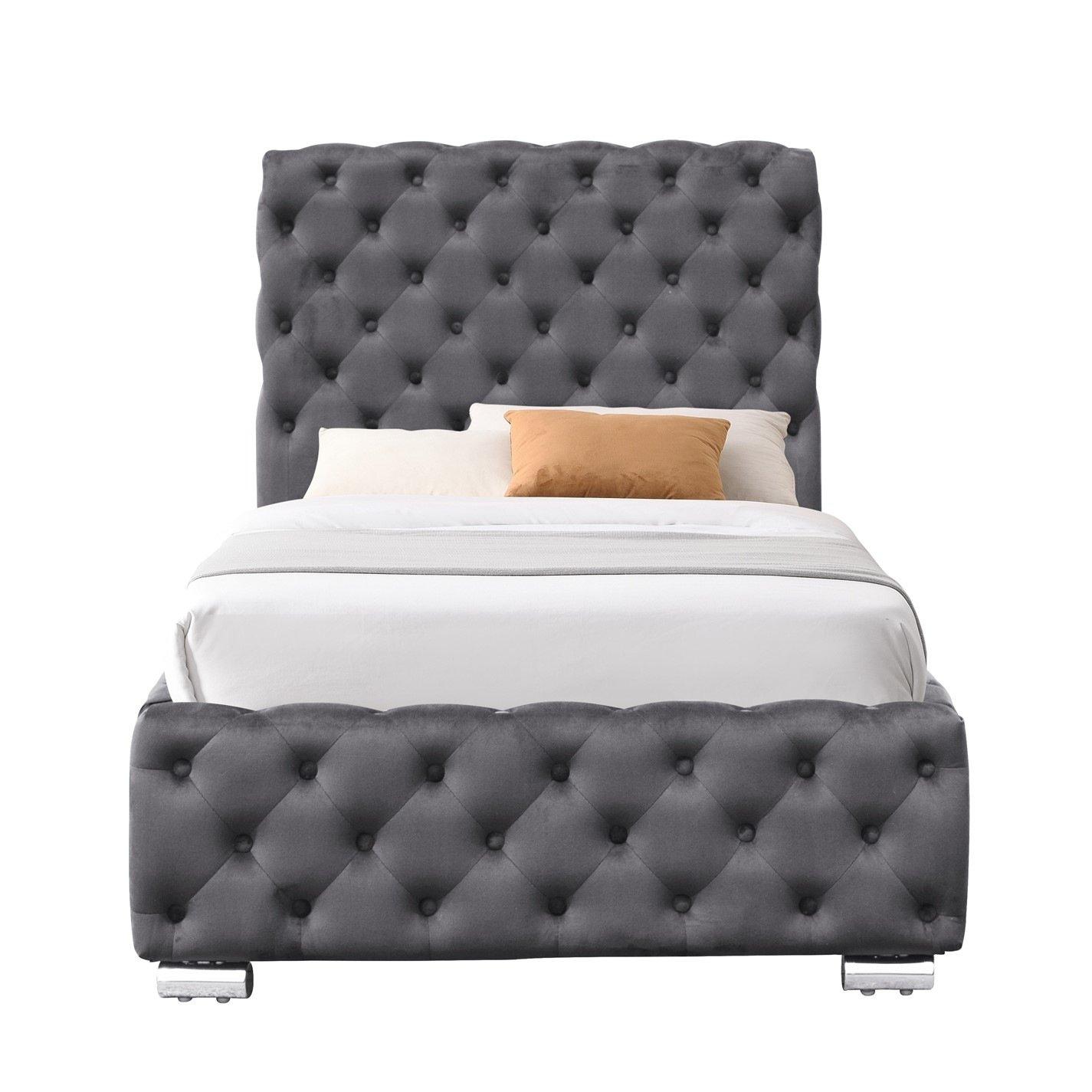 Grey - Comfy Living - Tufted Fabric Bed Frame - 3