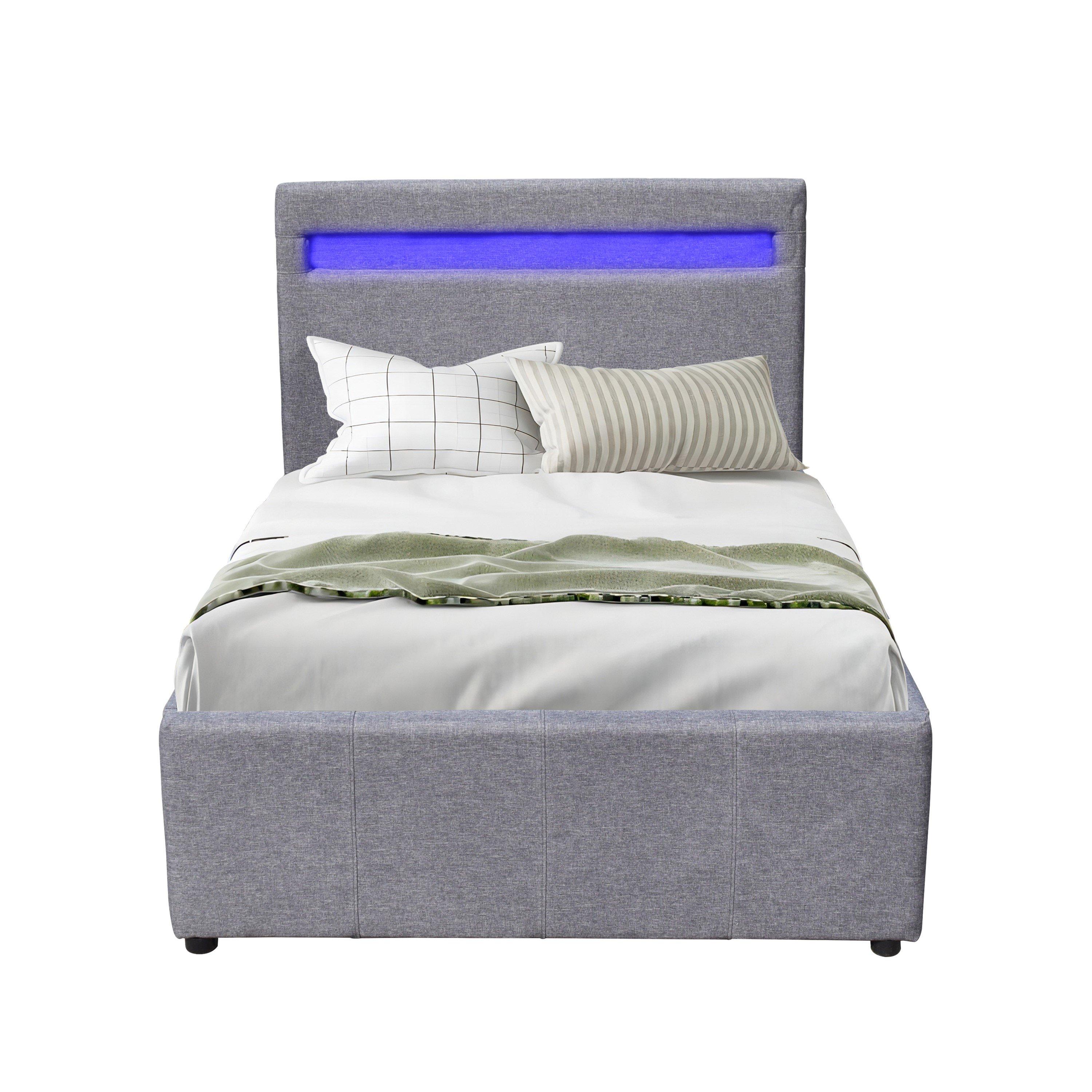 Light Grey - Comfy Living - Ottoman With LED Headboard and Mattress - 2