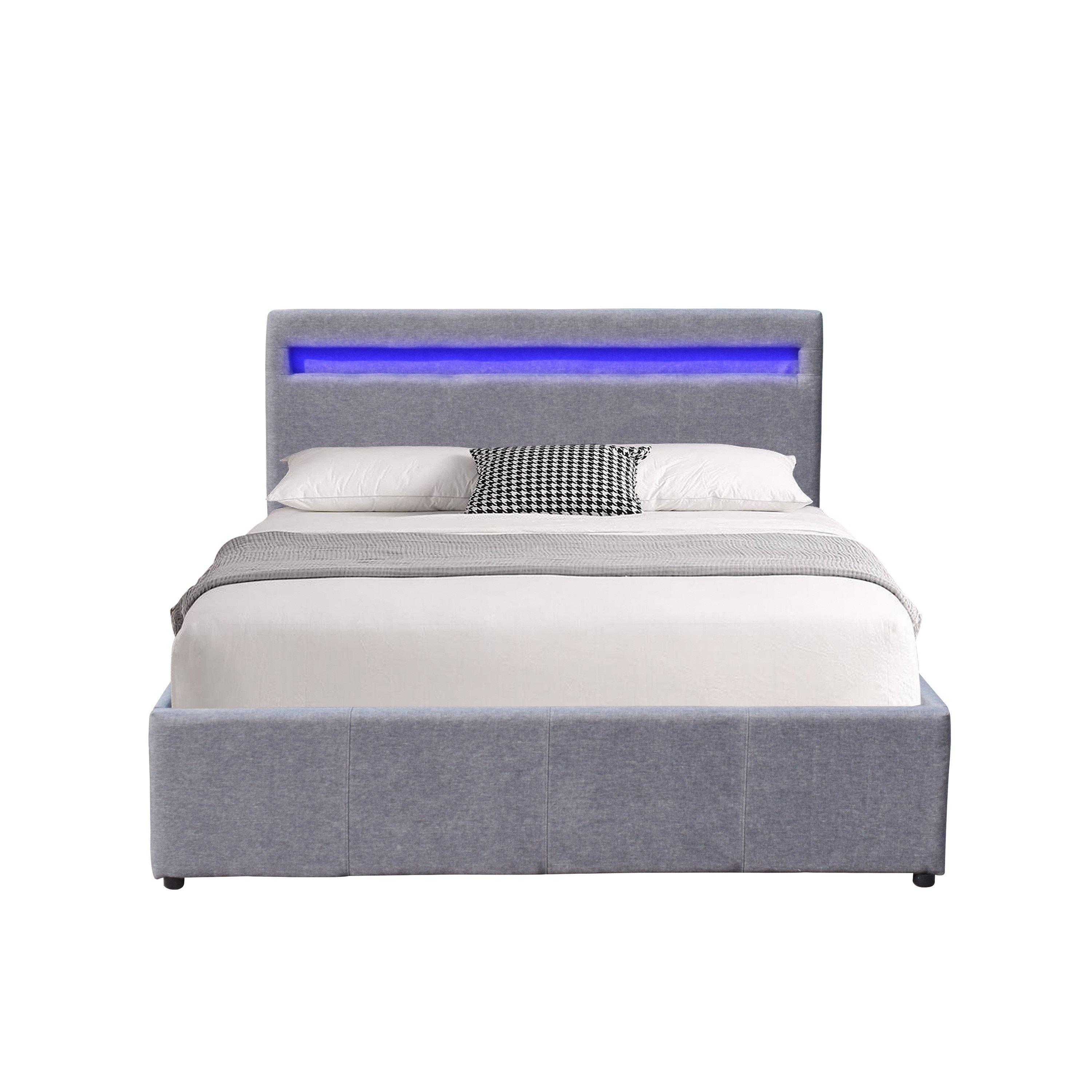 Light Grey - Comfy Living - Ottoman With LED Headboard and Mattress - 4