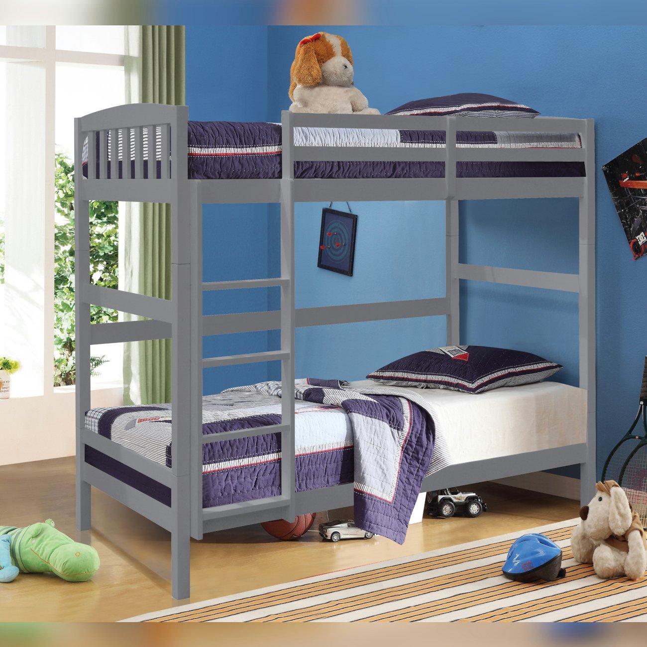 Grey - Comfy Living - Wooden Combination Bunk Bed with Mattresses