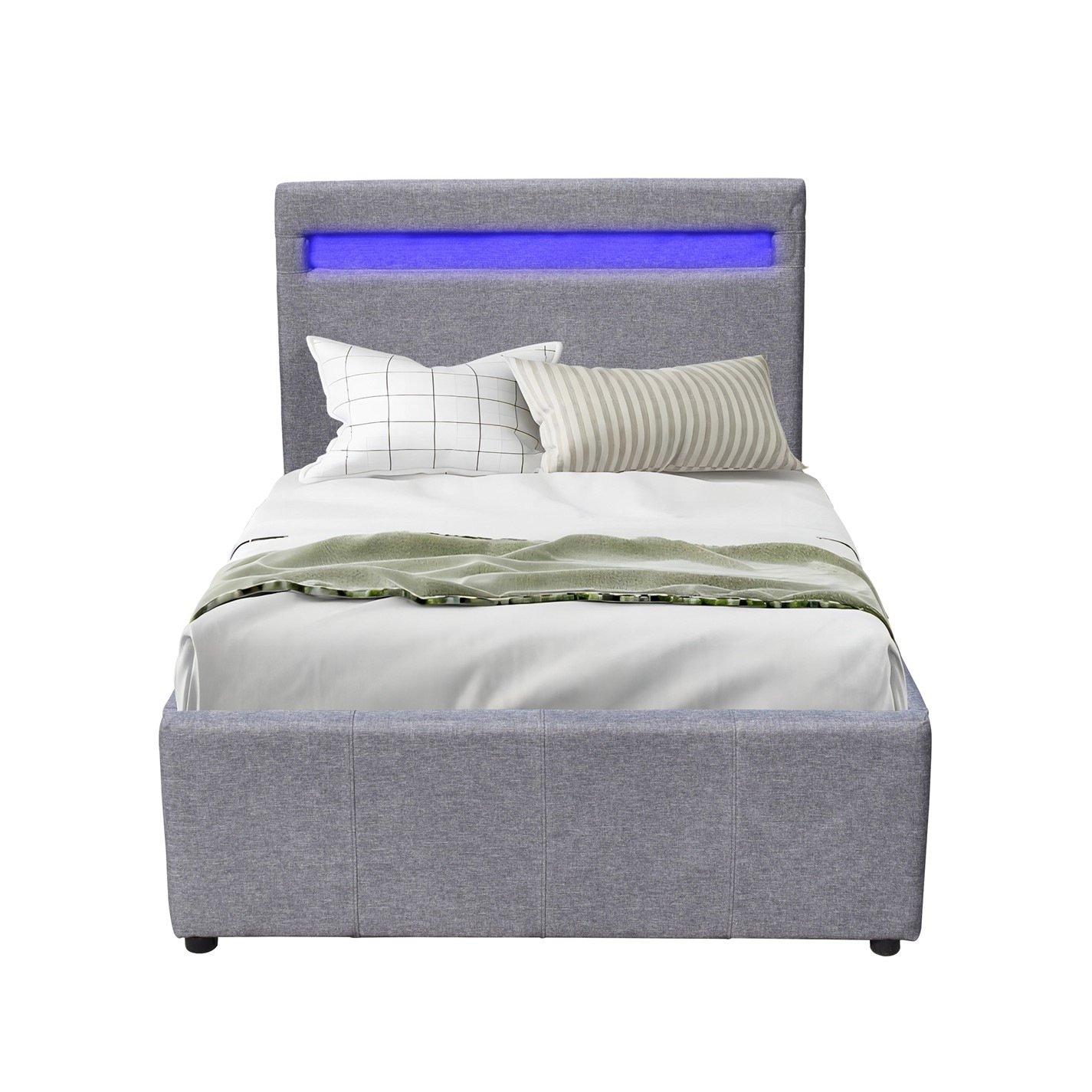 Comfy Living  Ottoman With Led Headboard Bed Only - Light Grey - Sml Double