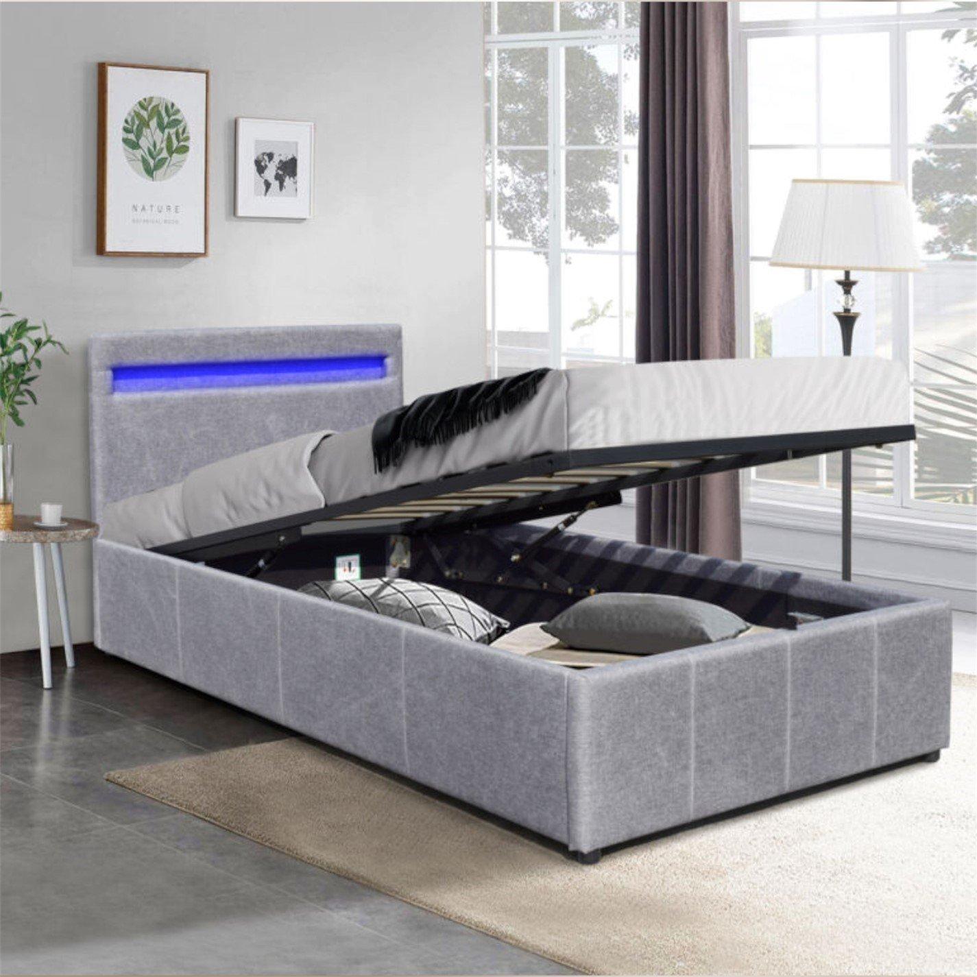 Light Grey - Comfy Living - Ottoman With LED Headboard Bed Only - 4