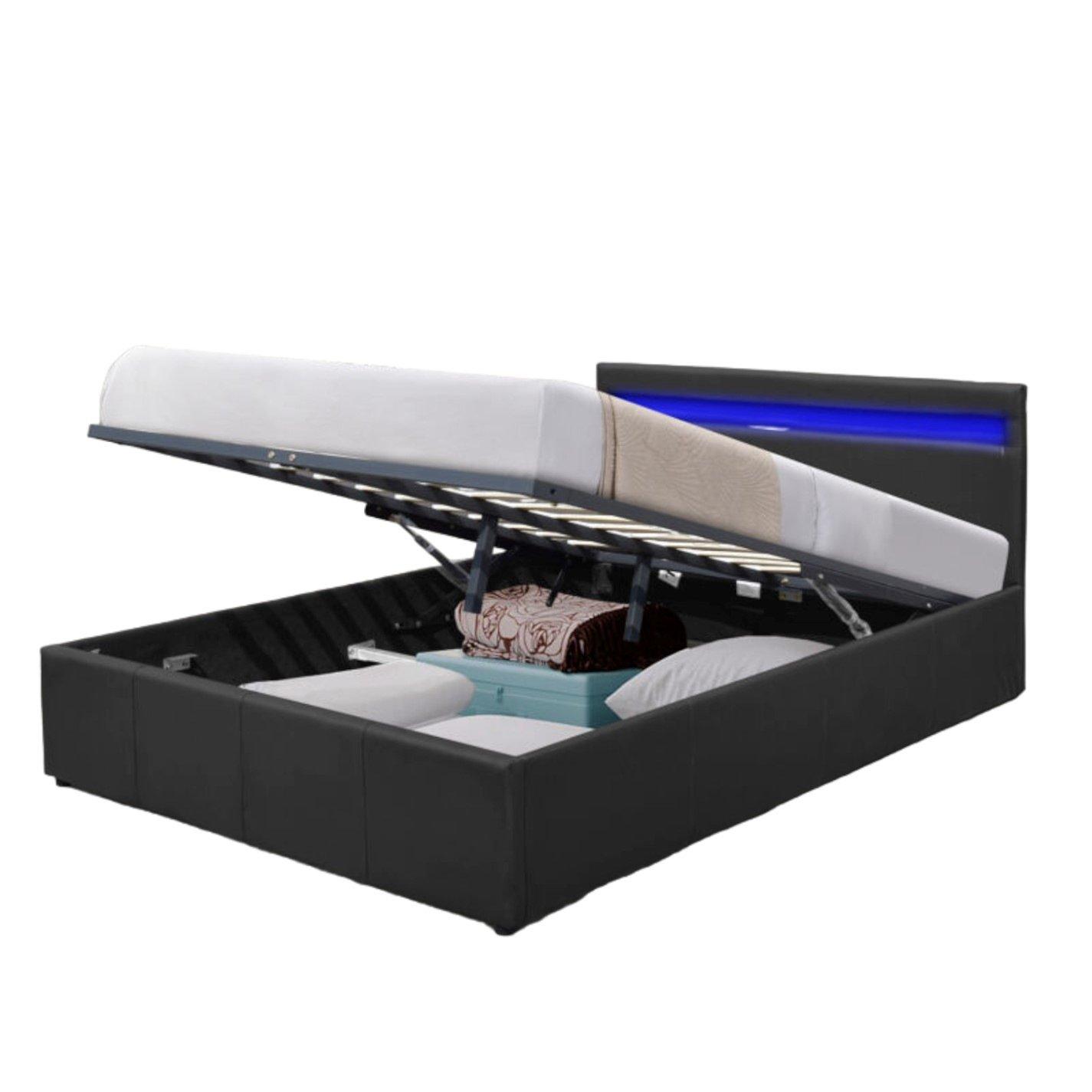 Comfy Living  Ottoman With Led Headboard Bed Only - Black - Double
